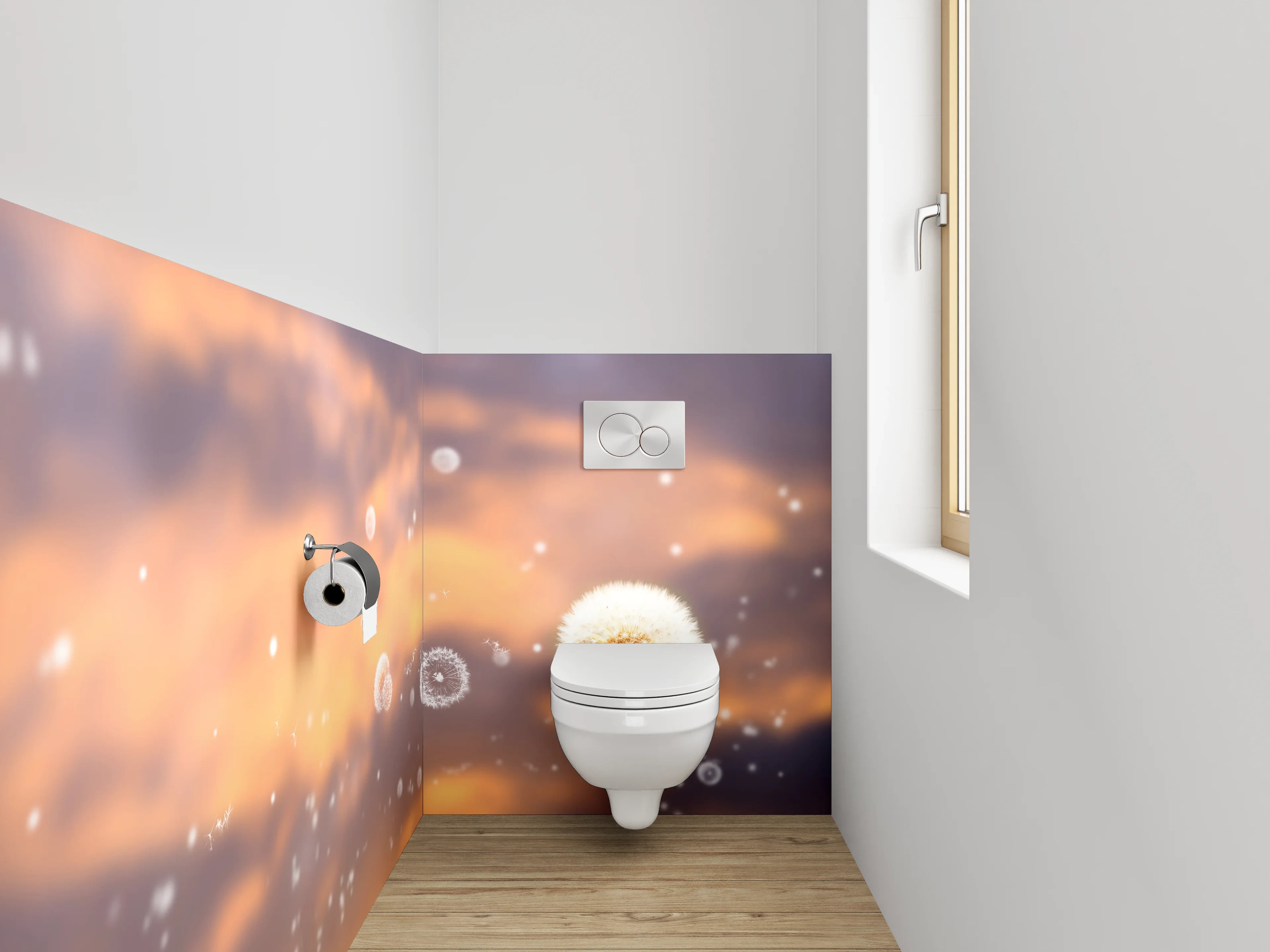 WC-Rückwand - Pusteblume bei Sonnenuntergang Motiv