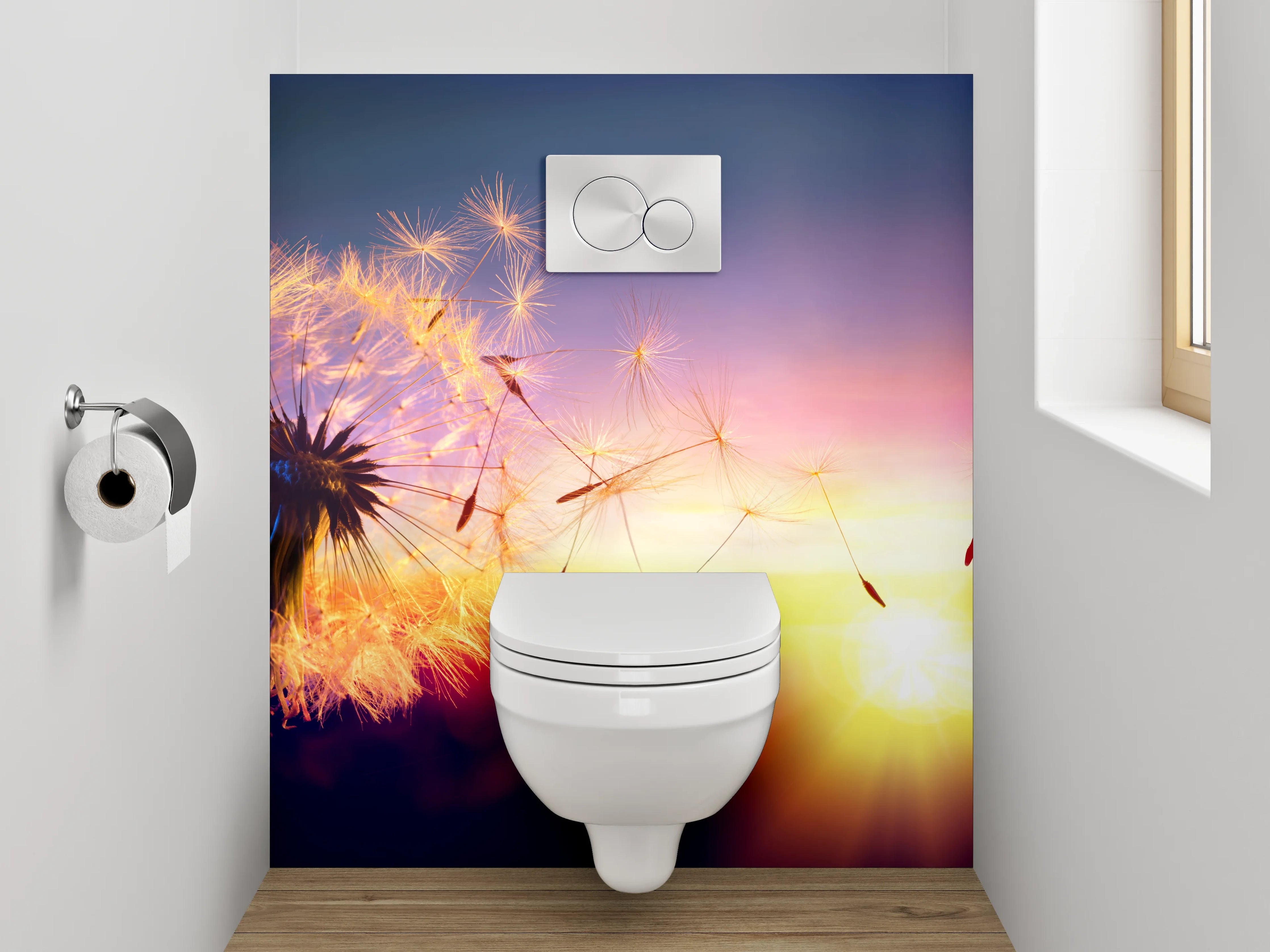 WC-Rückwand - Pusteblume im Sonnenuntergang