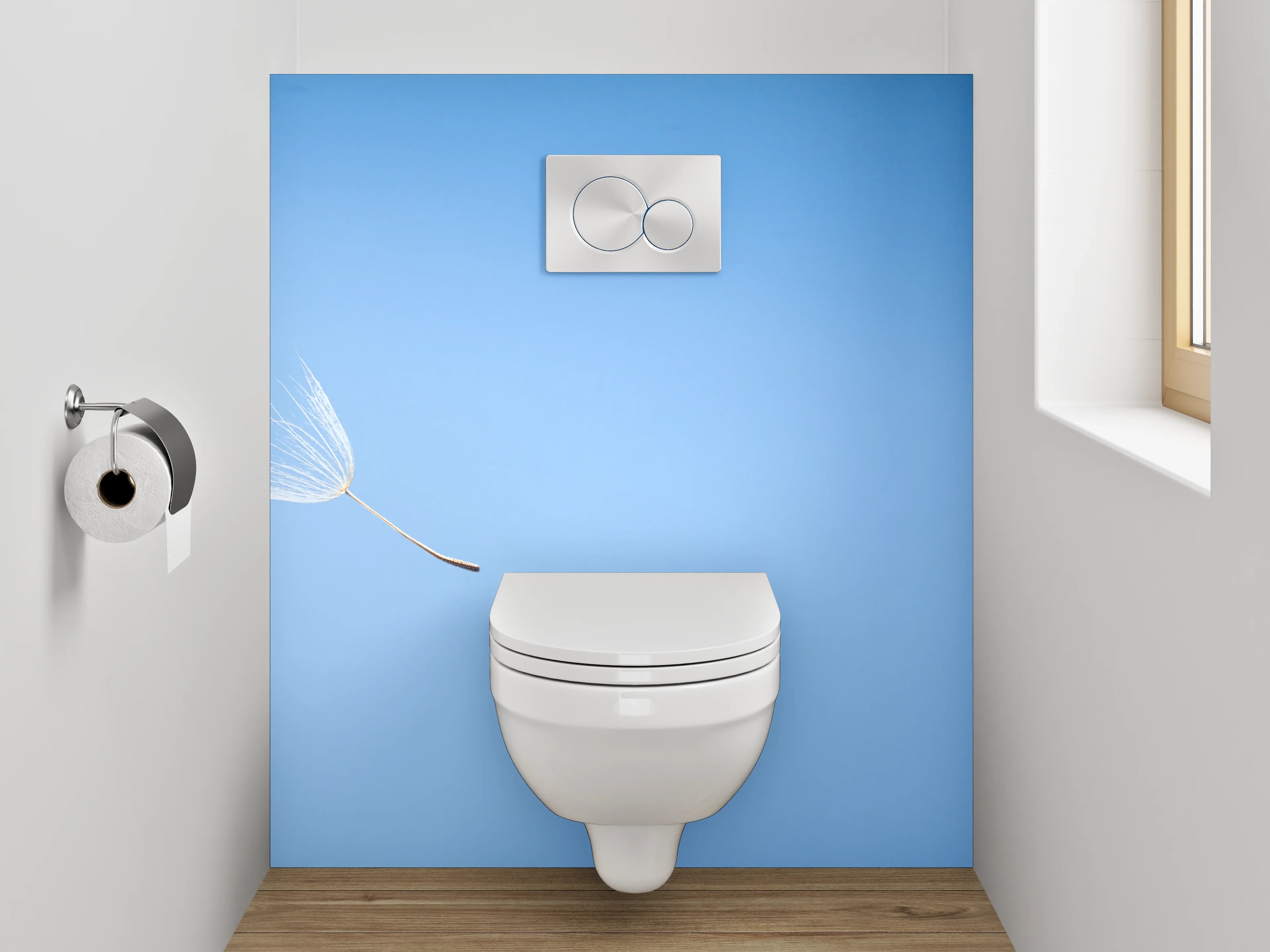WC-Rückwand - Pusteblume im Wind vor blauem Himmel