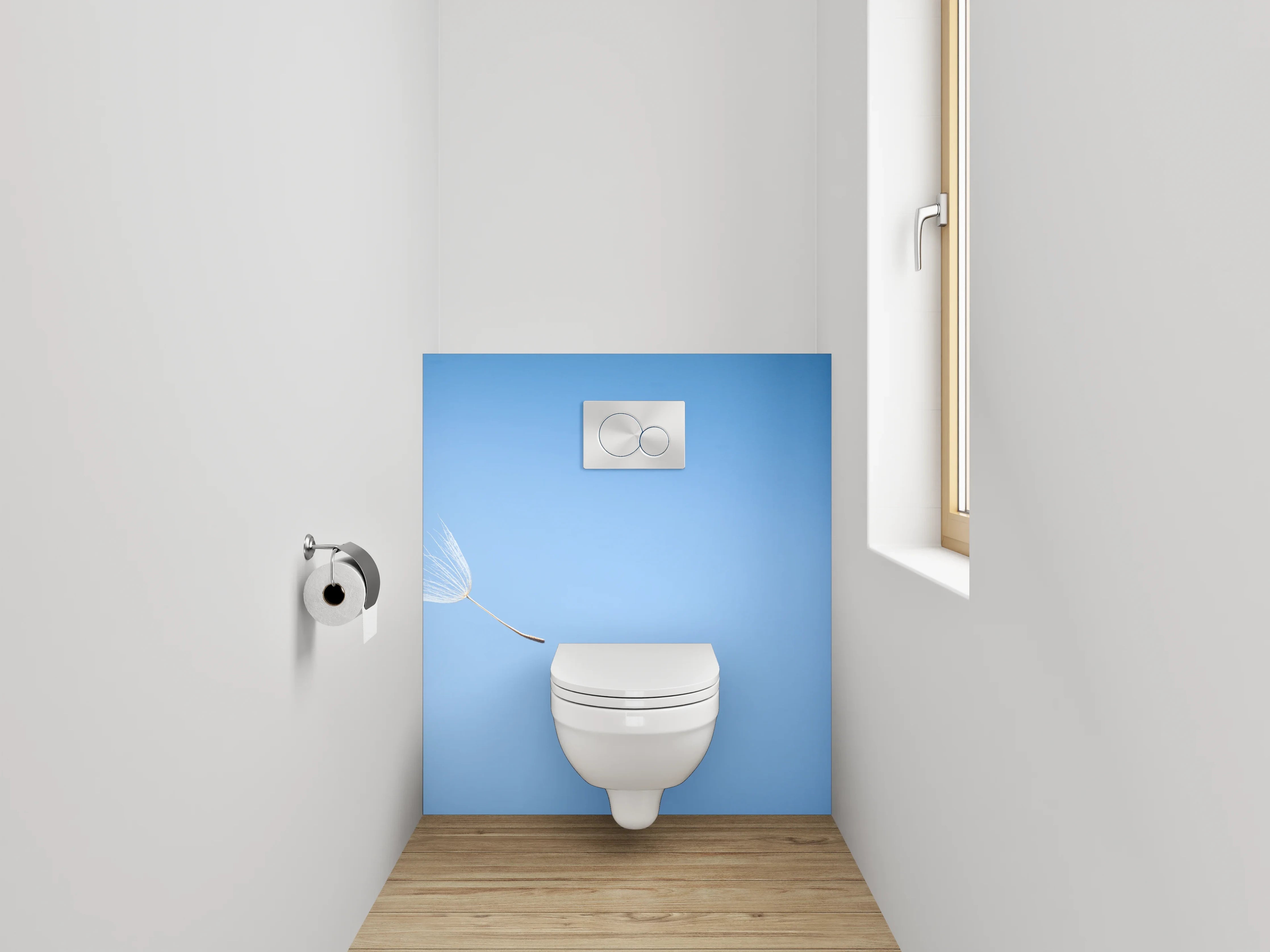 WC-Rückwand - Pusteblume im Wind vor blauem Himmel