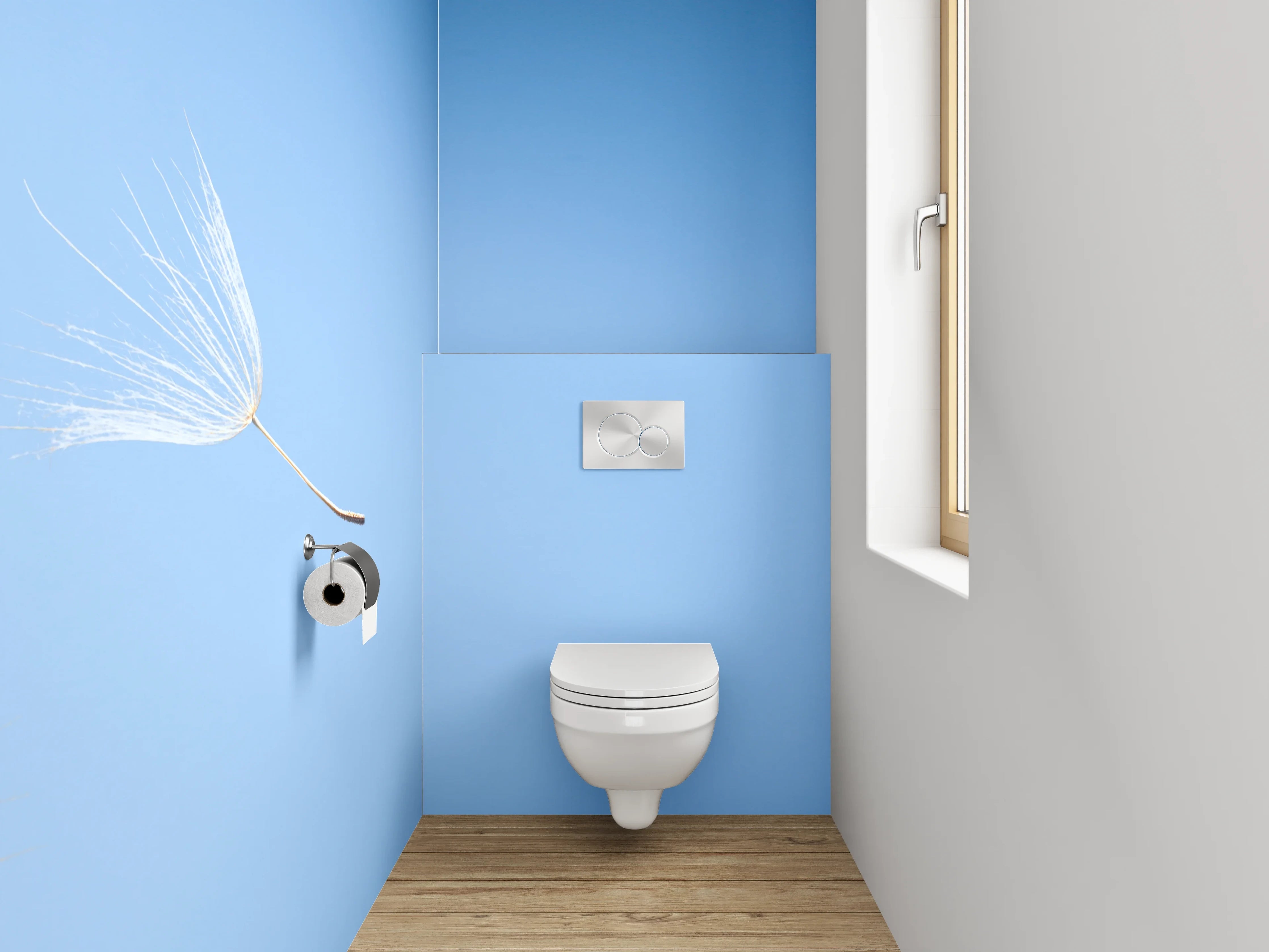 WC-Rückwand - Pusteblume im Wind vor blauem Himmel