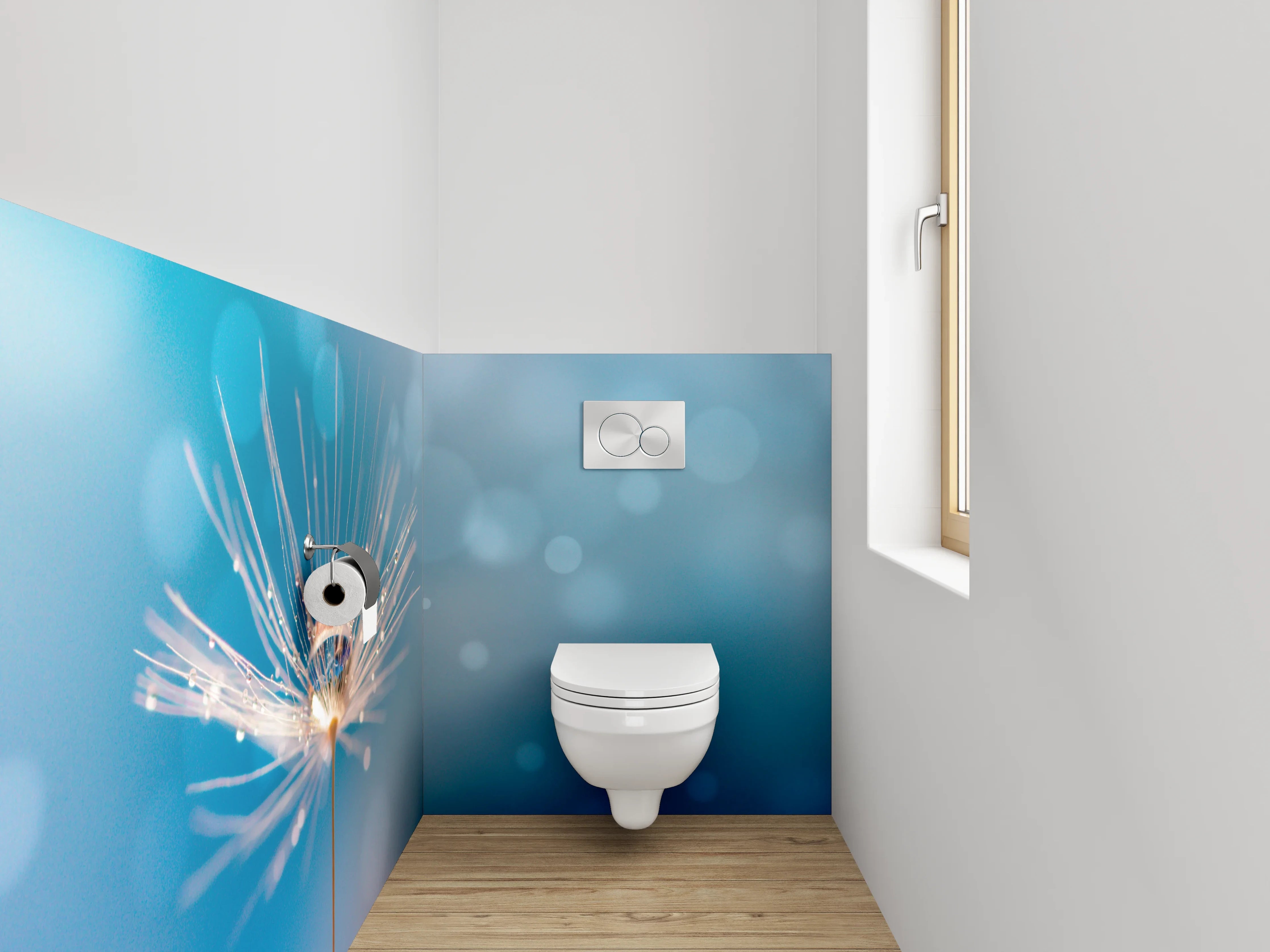 WC-Rückwand - Pusteblume mit Tautropfen im Gegenlicht