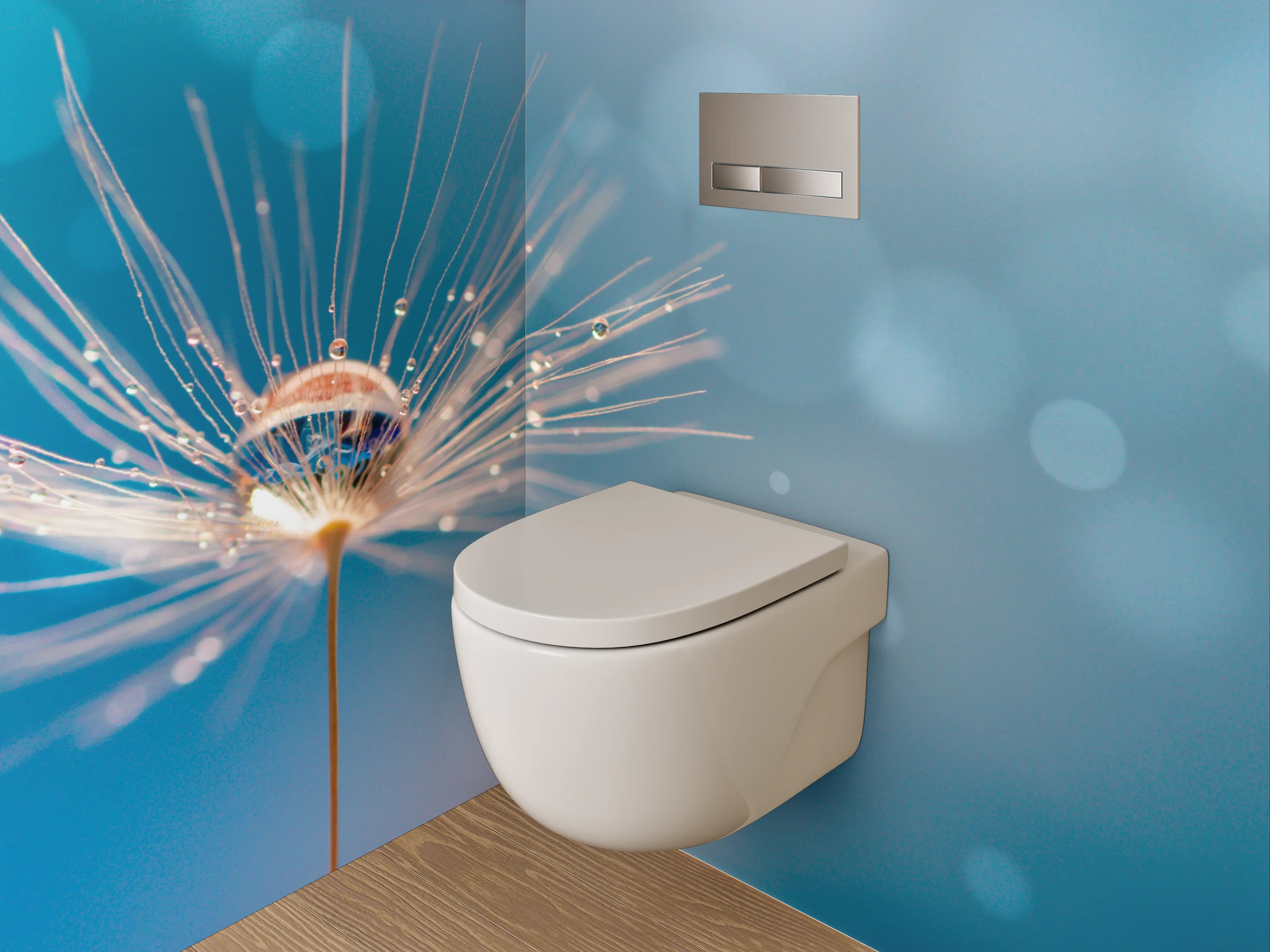 WC-Rückwand - Pusteblume mit Tautropfen im Gegenlicht