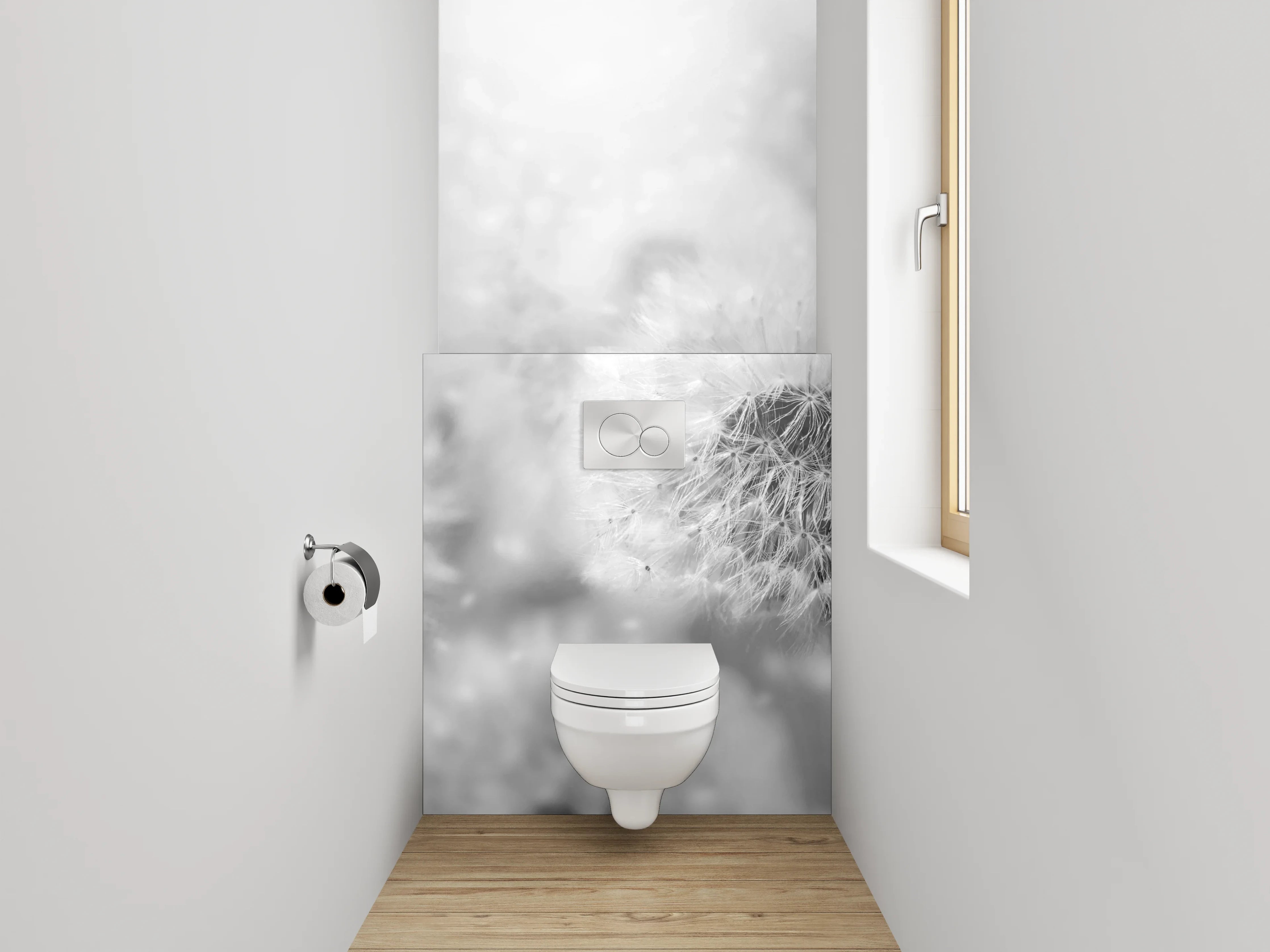 WC-Rückwand - Pusteblumen in Schwarz-Weiß-Optik