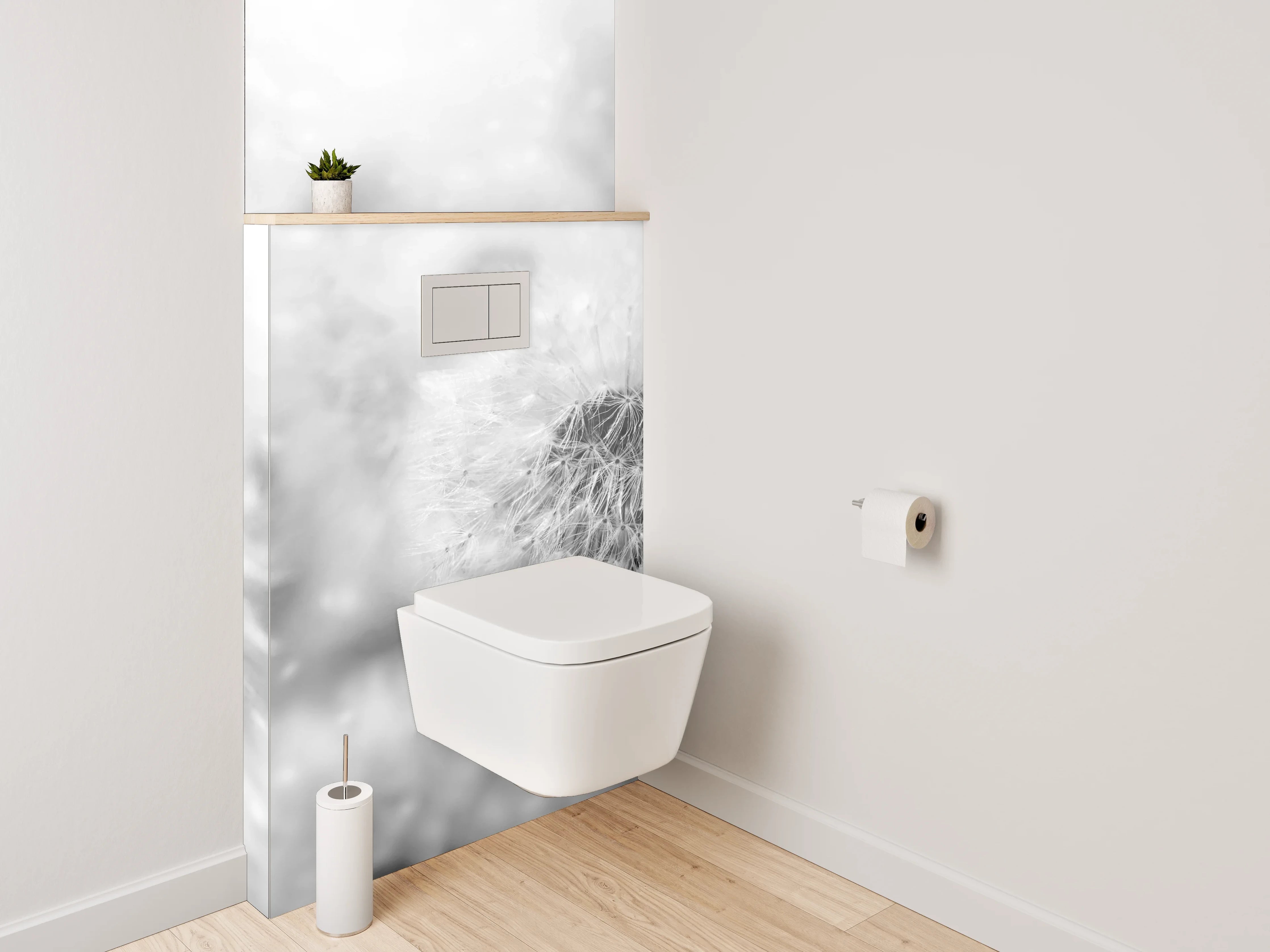 WC-Rückwand - Pusteblumen in Schwarz-Weiß-Optik