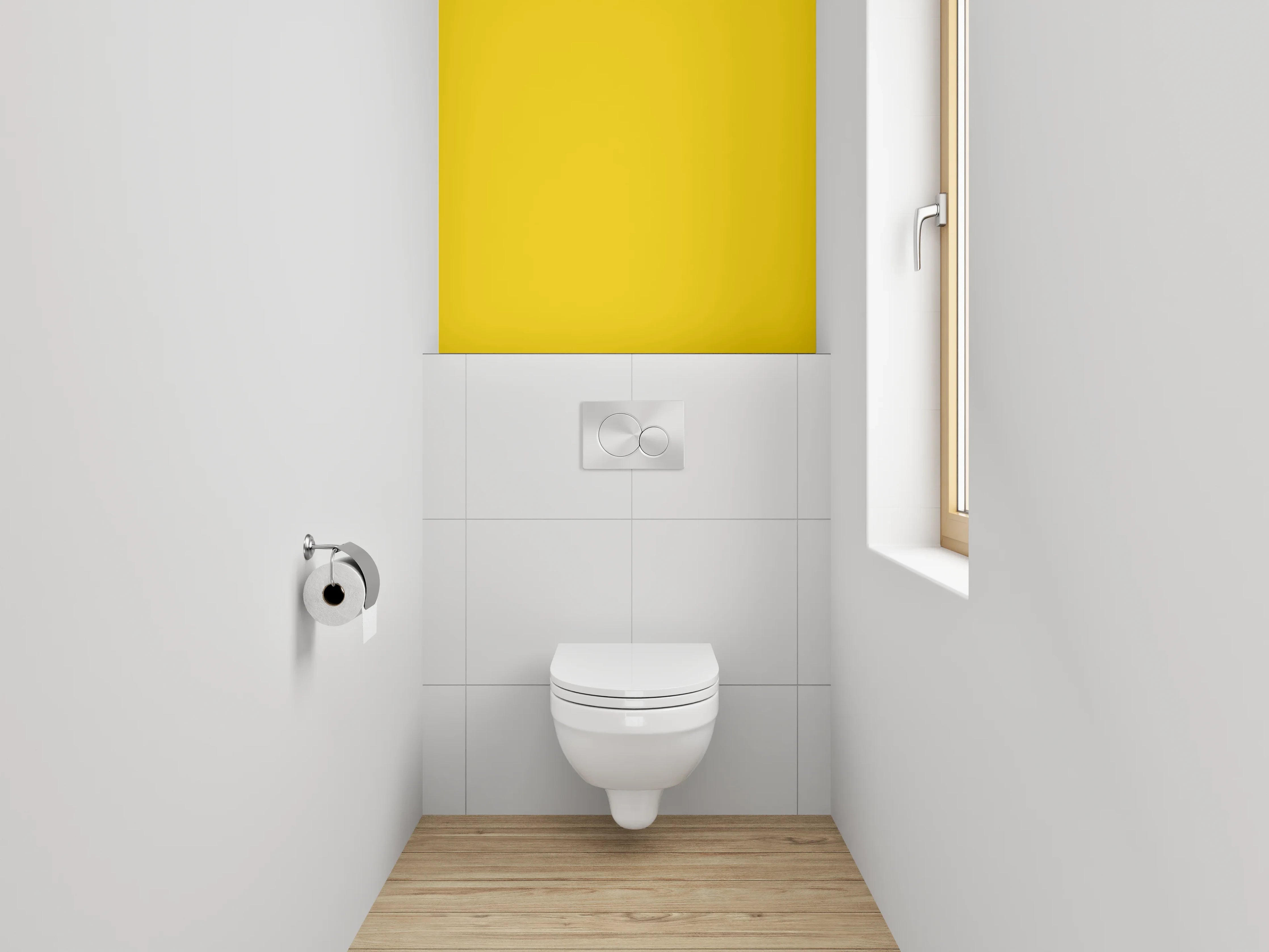 WC-Rückwand - RAL 1021 Rapsgelb.