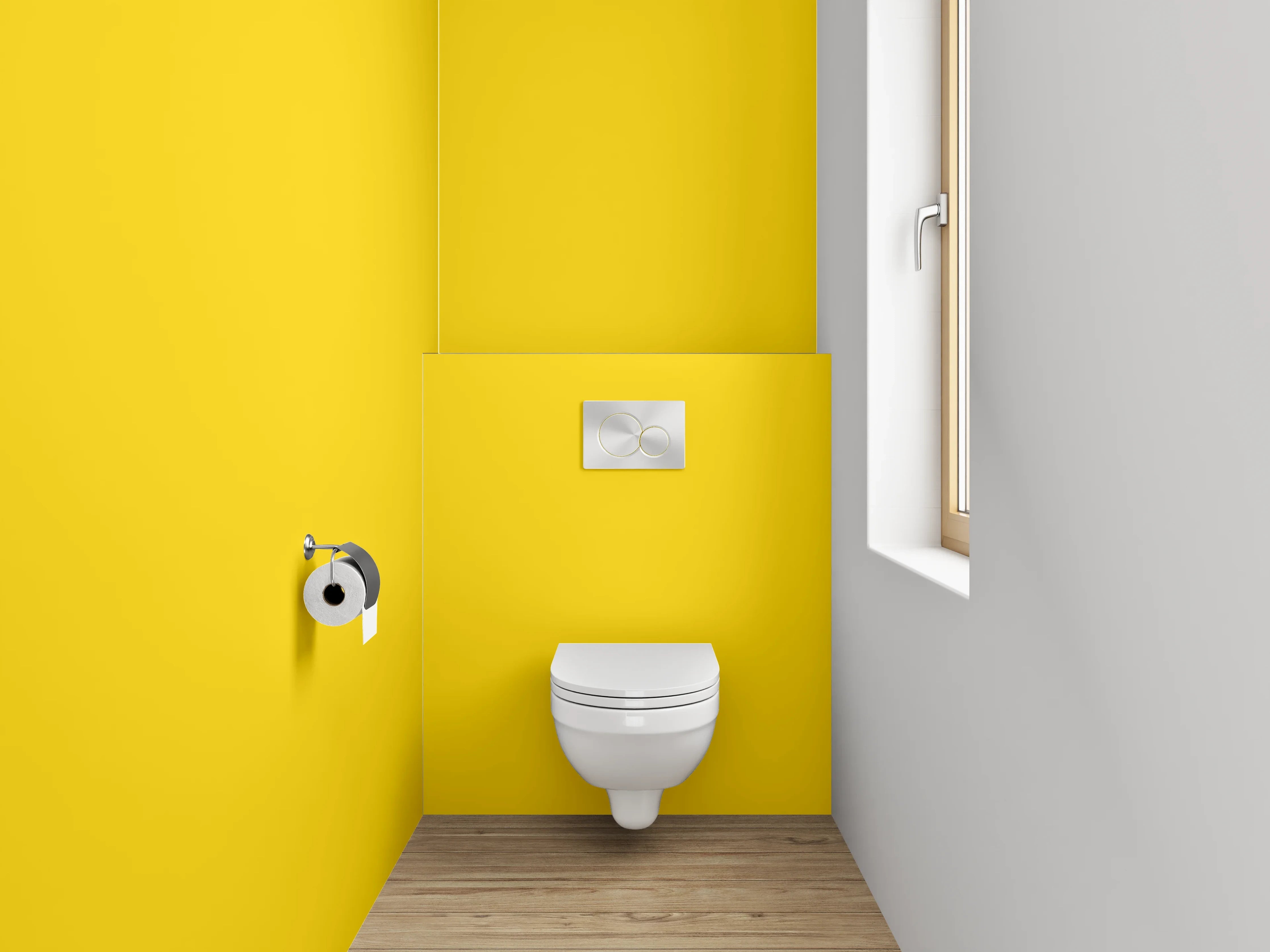 WC-Rückwand - RAL 1021 Rapsgelb.