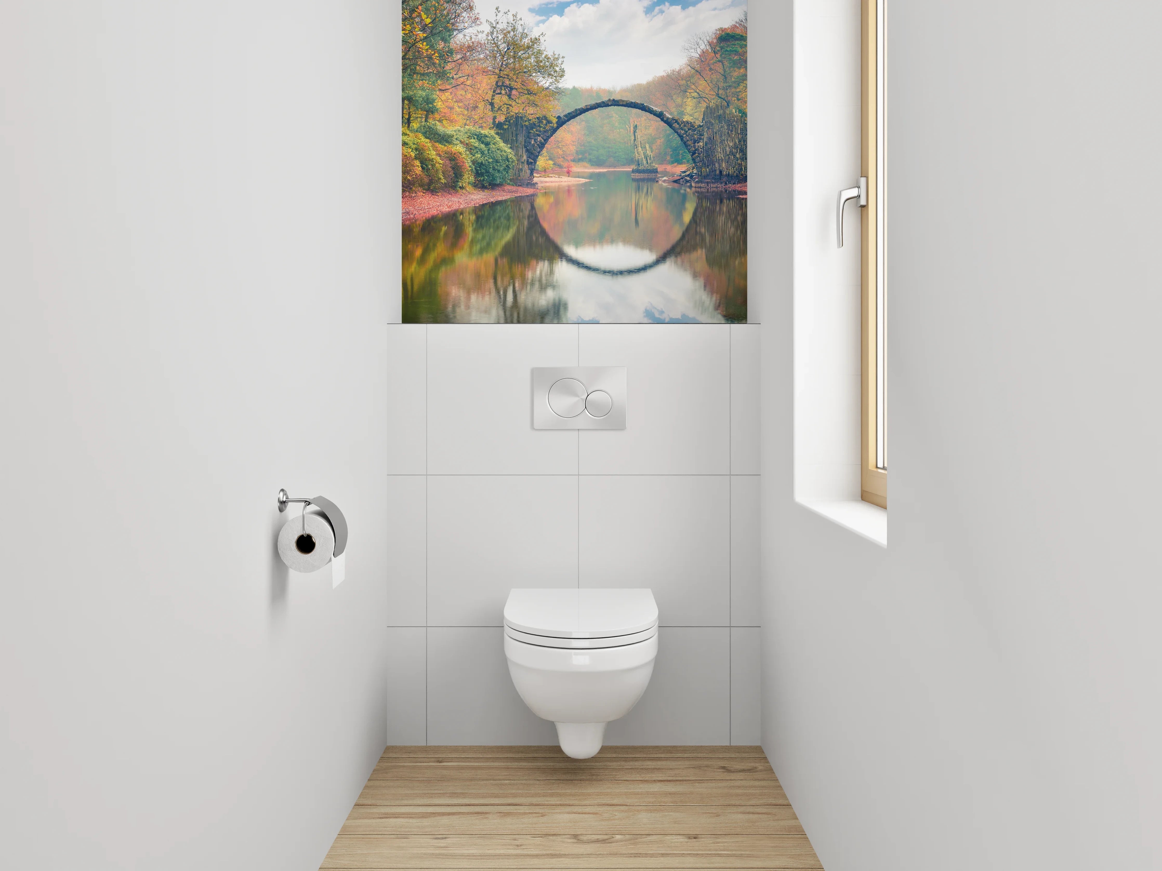 WC-Rückwand - Rakotzbrücke im Herbst – Magische Spiegelung