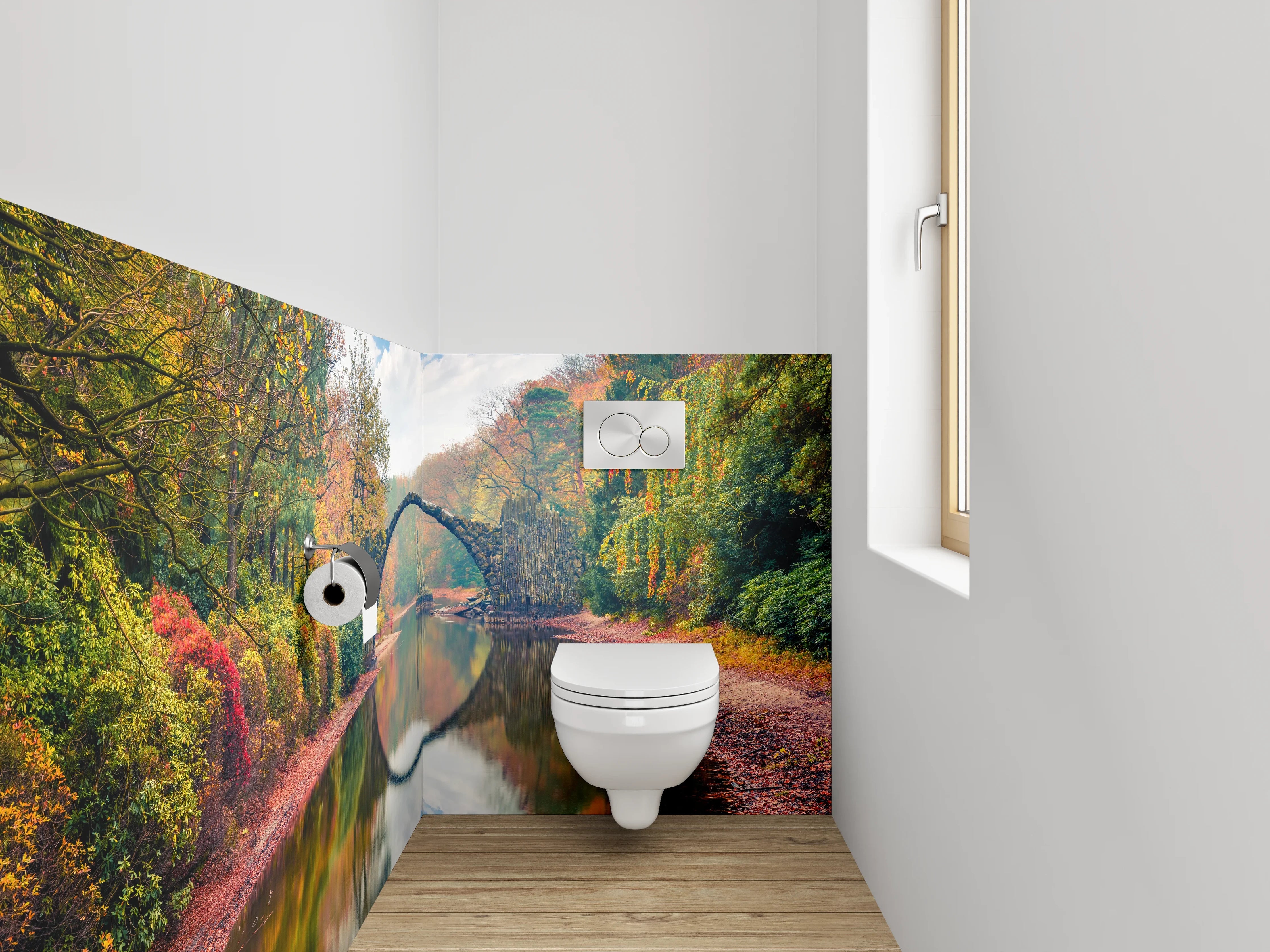 WC-Rückwand - Rakotzbrücke im Herbst – Magische Spiegelung