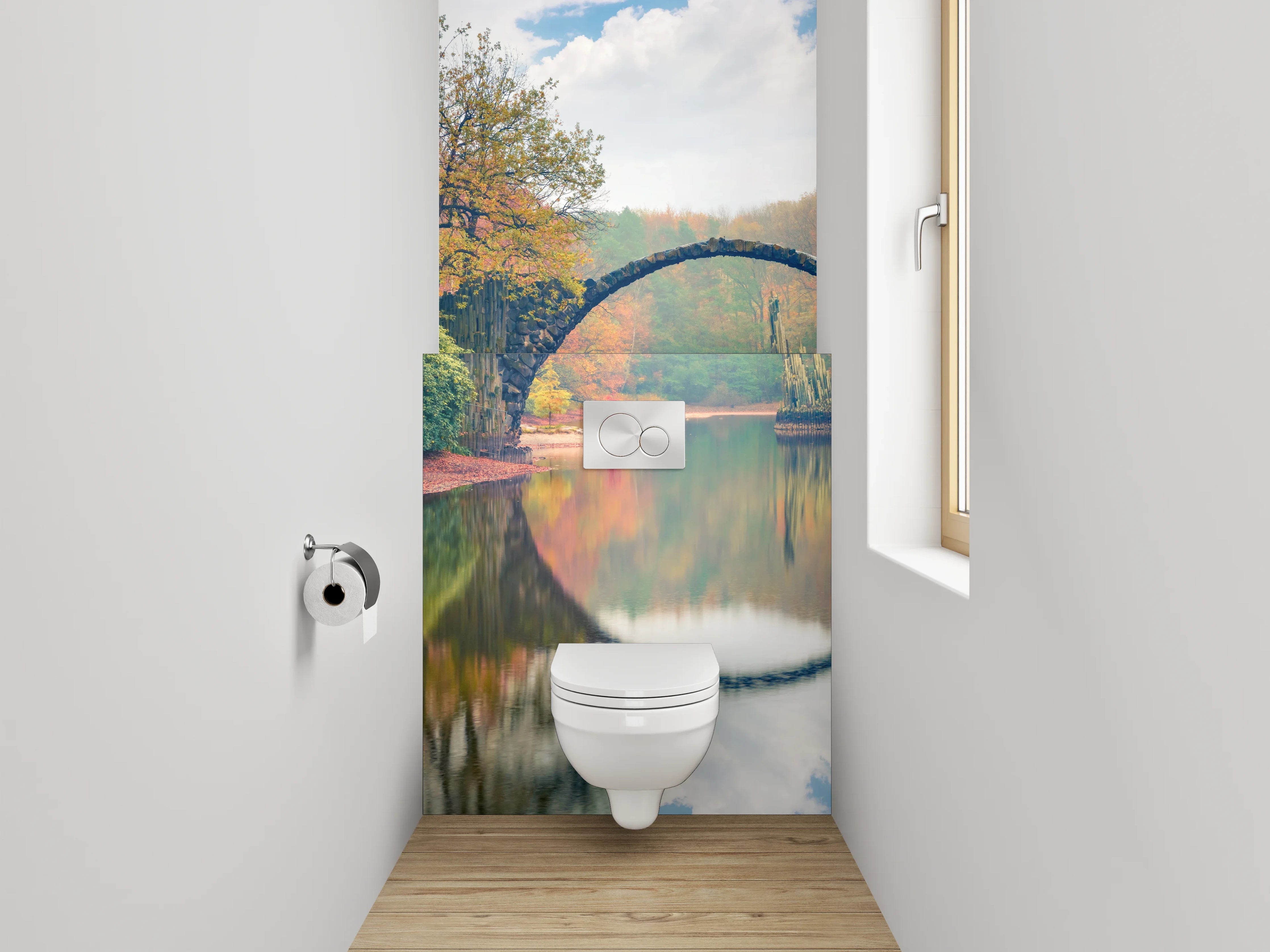 WC-Rückwand - Rakotzbrücke im Herbst – Magische Spiegelung
