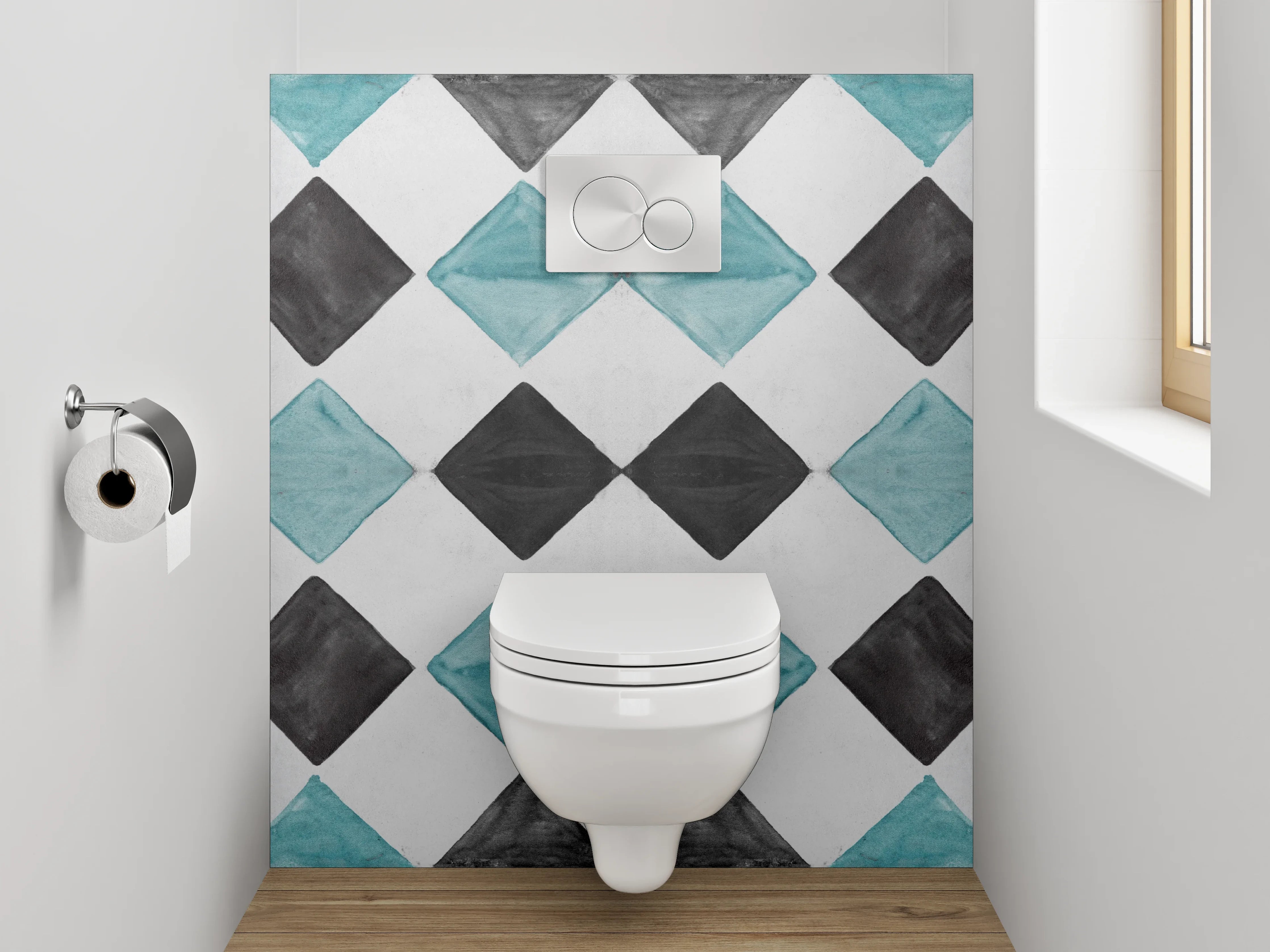 WC-Rückwand - Rauten-Mosaik in Türkis und Grau