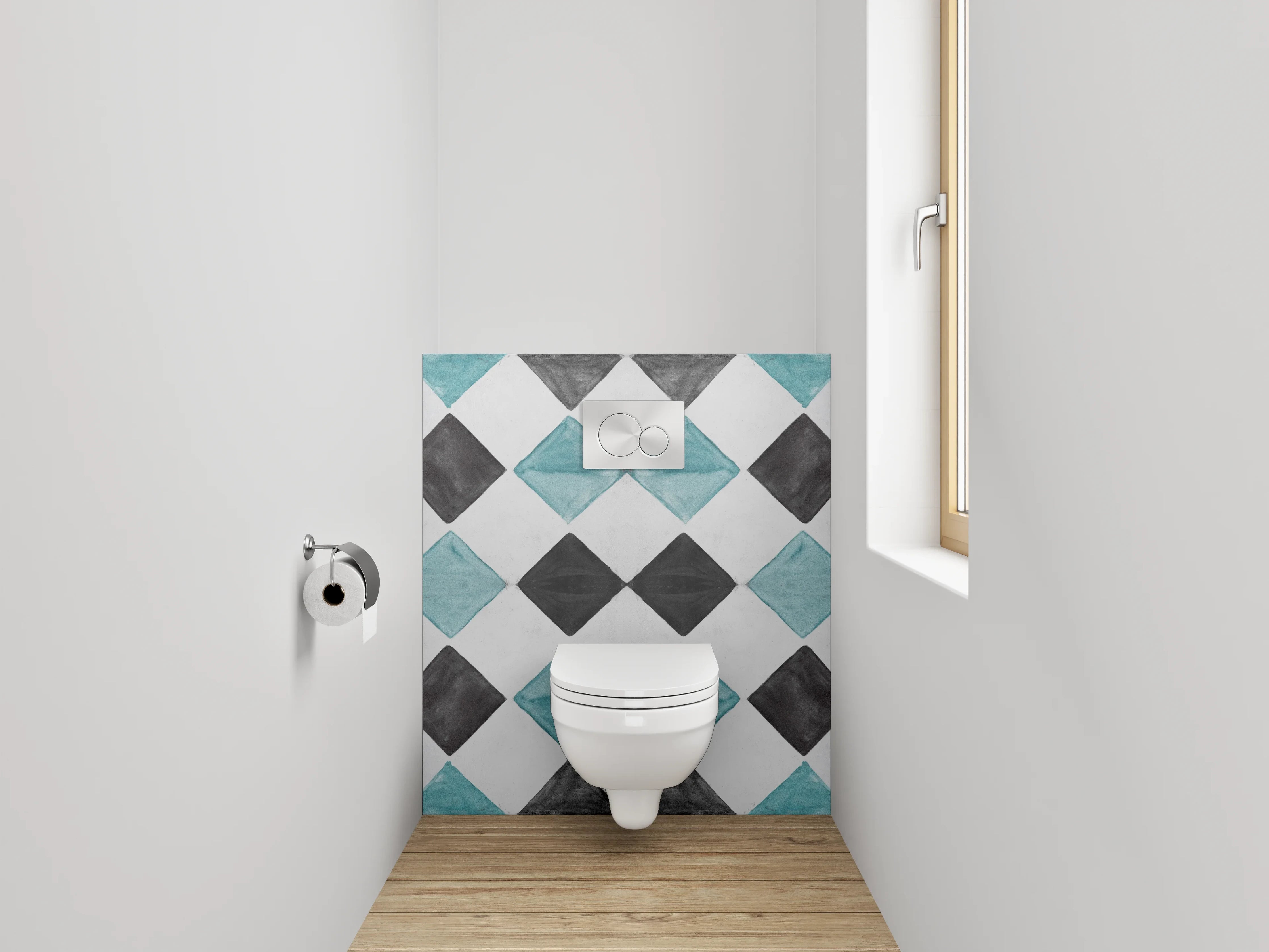 WC-Rückwand - Rauten-Mosaik in Türkis und Grau