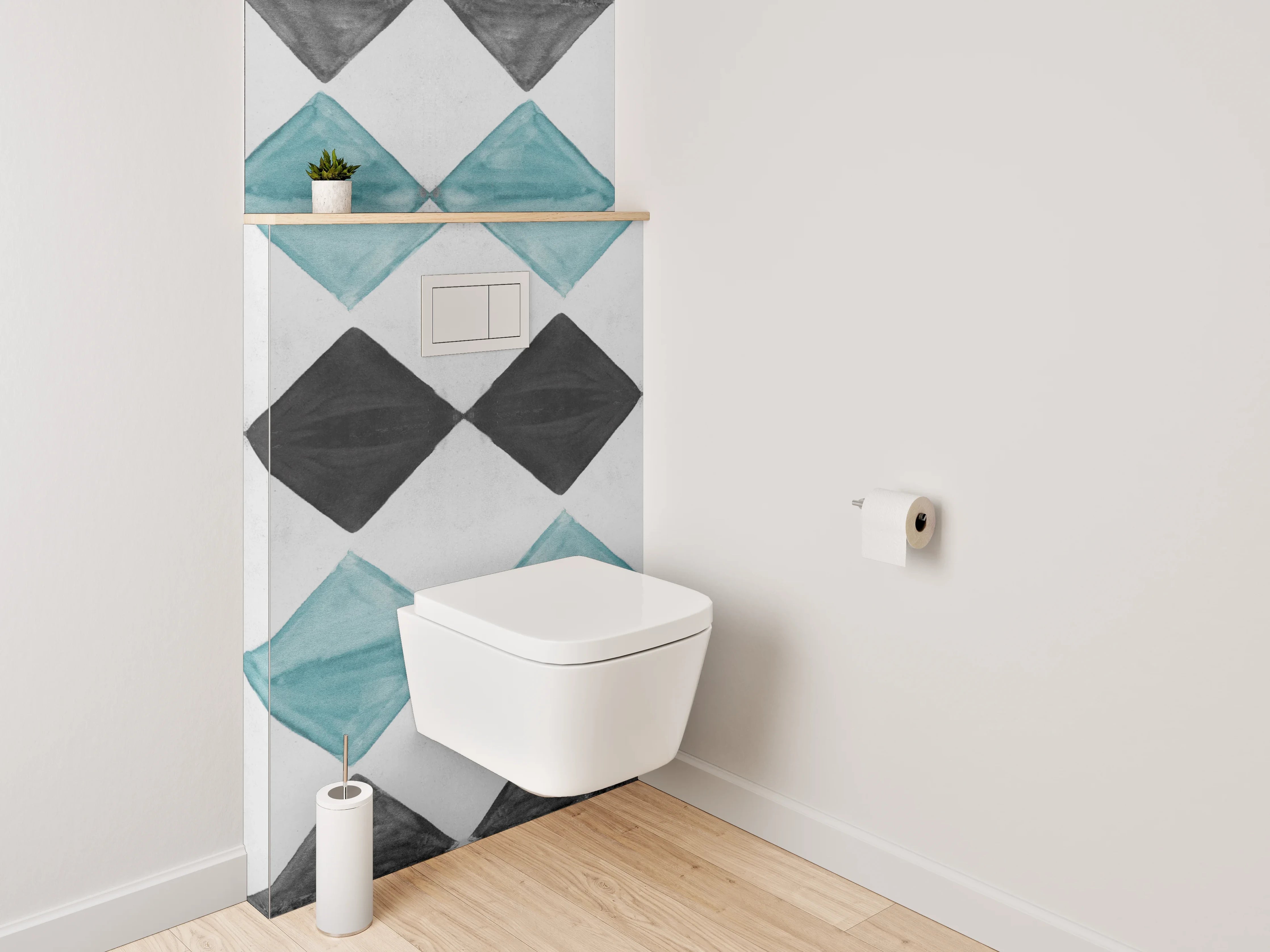 WC-Rückwand - Rauten-Mosaik in Türkis und Grau