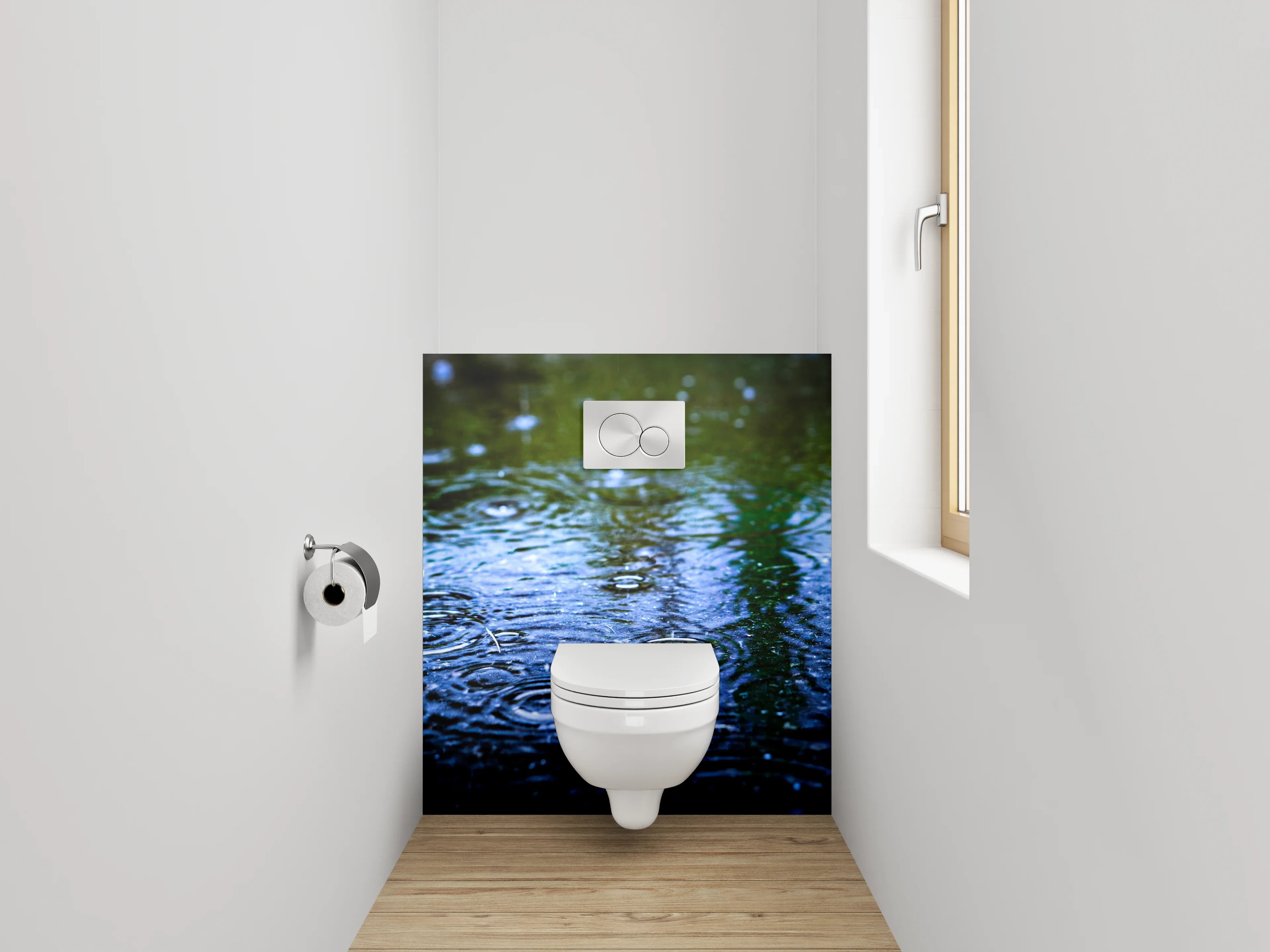 WC-Rückwand - Regen auf Wasser – Blaues Naturmotiv