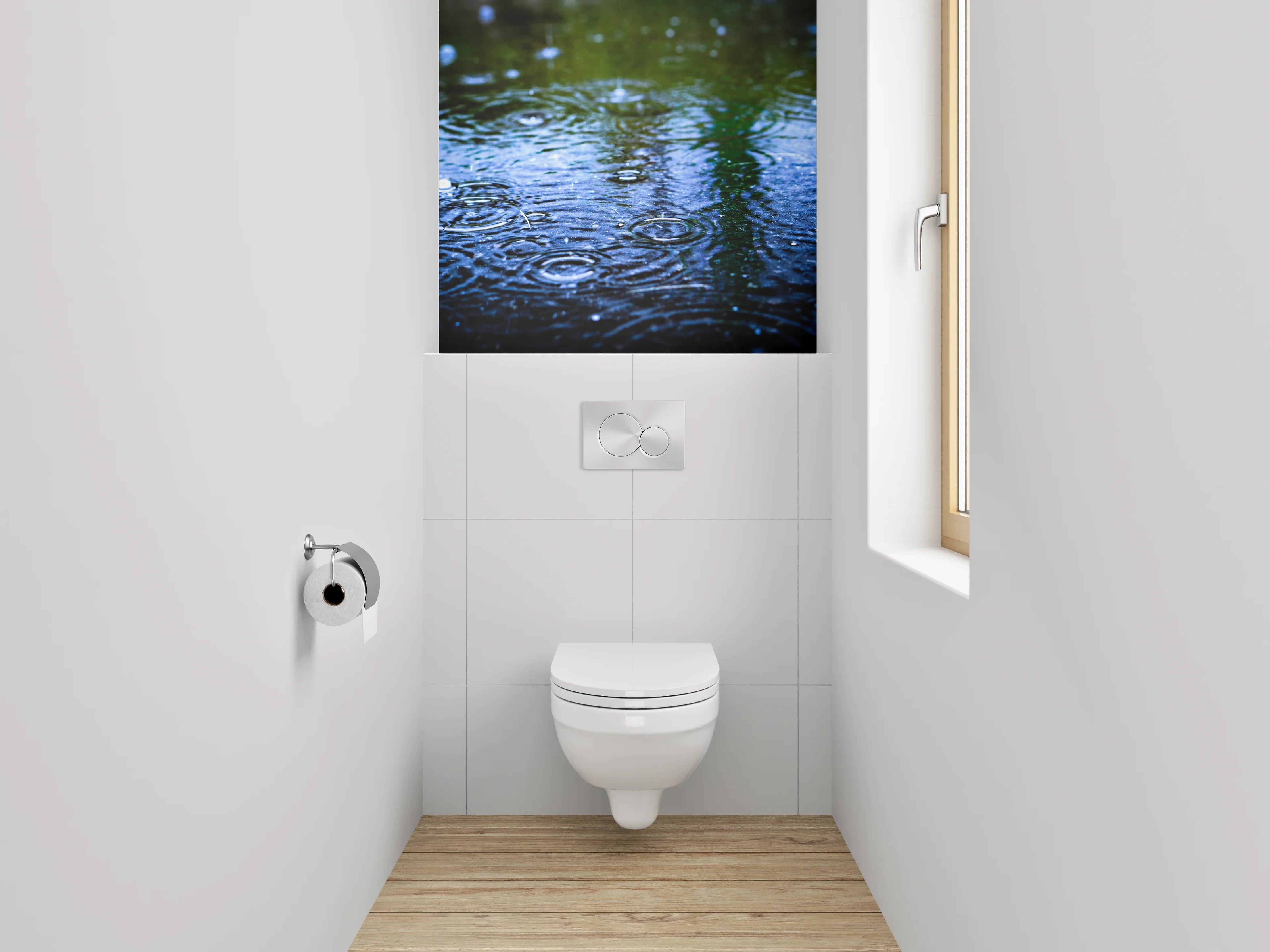 WC-Rückwand - Regen auf Wasser – Blaues Naturmotiv