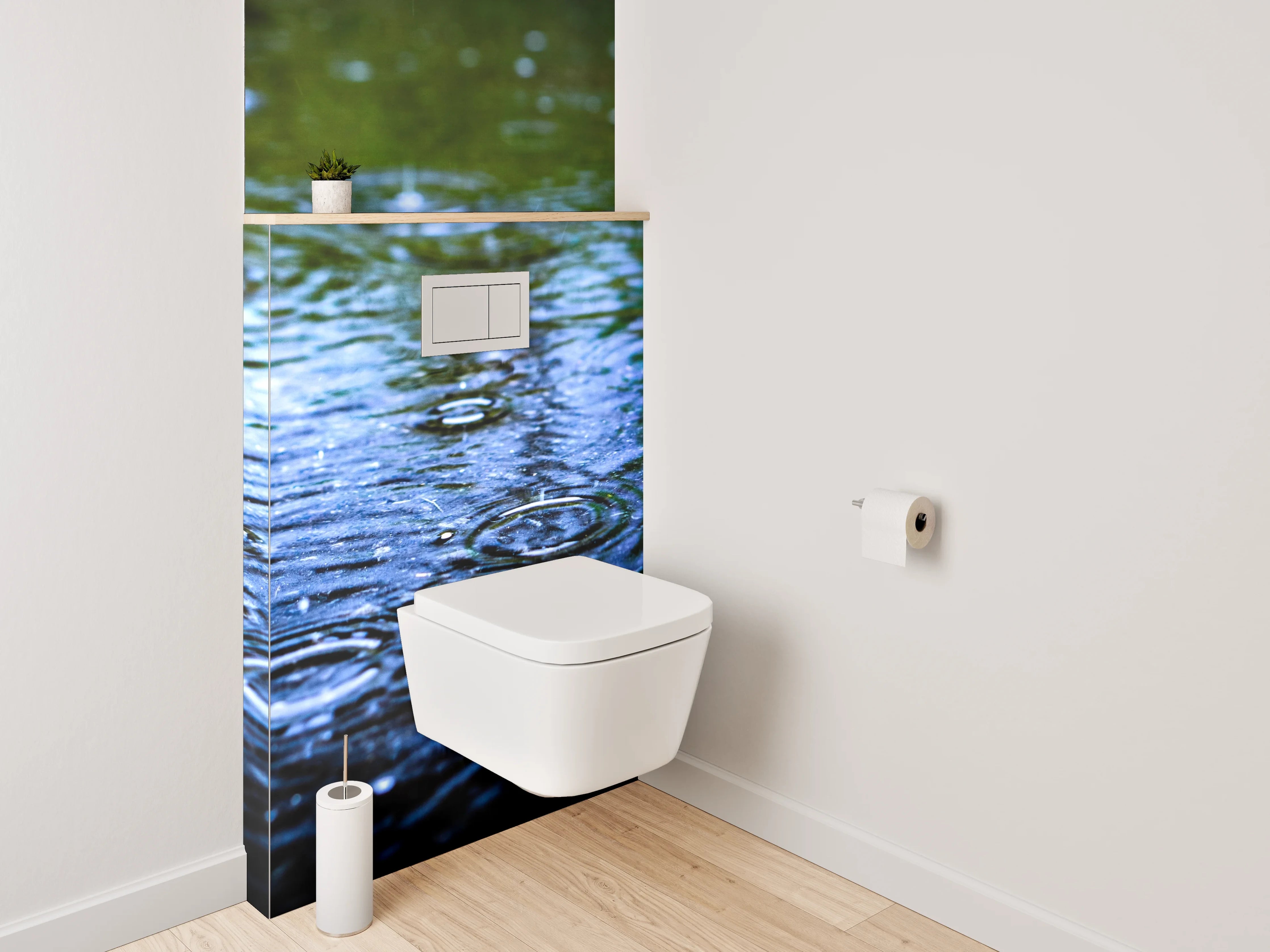 WC-Rückwand - Regen auf Wasser – Blaues Naturmotiv