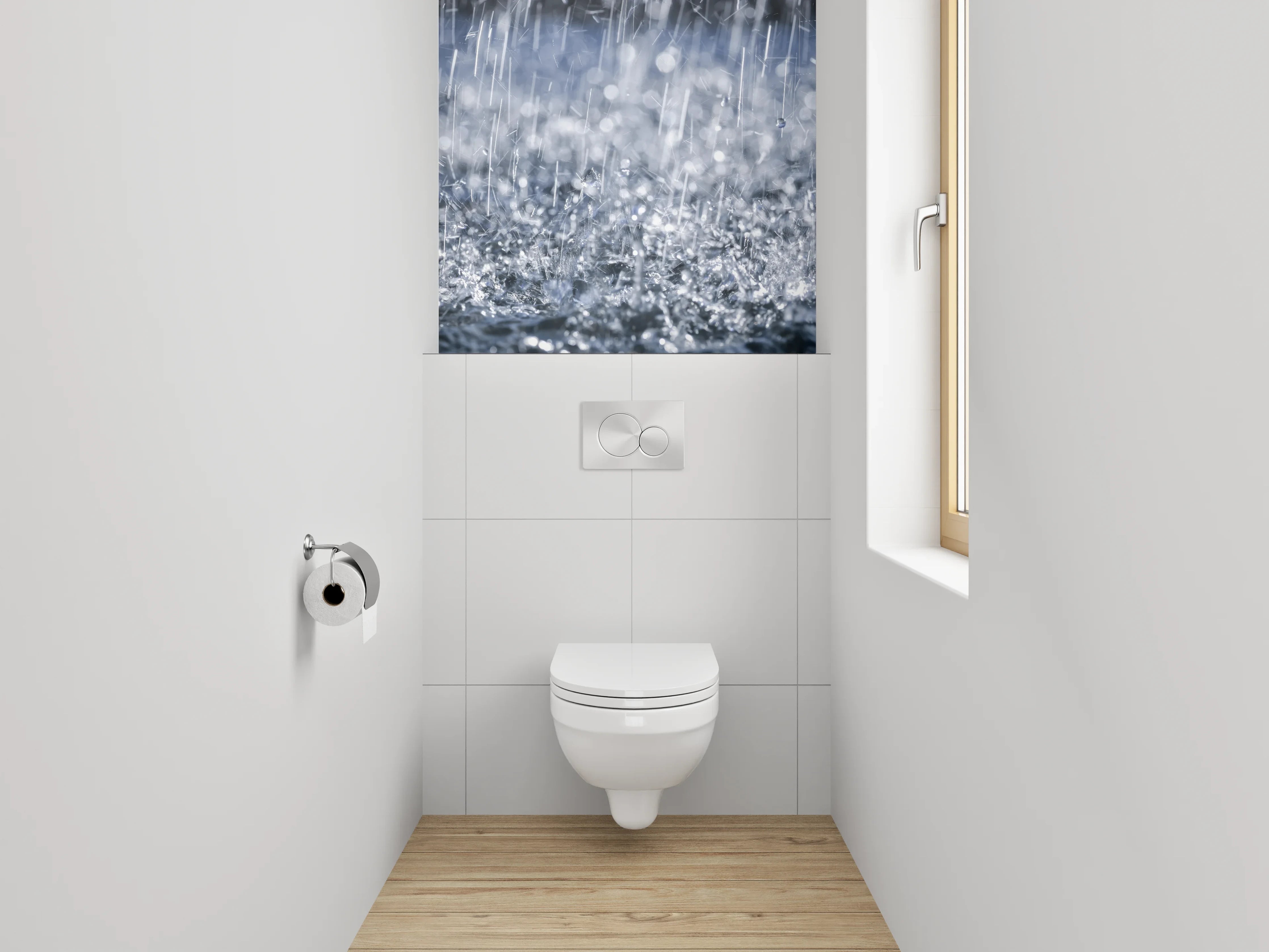 WC-Rückwand - Regenprasseln – Natürliche Wasserdynamik