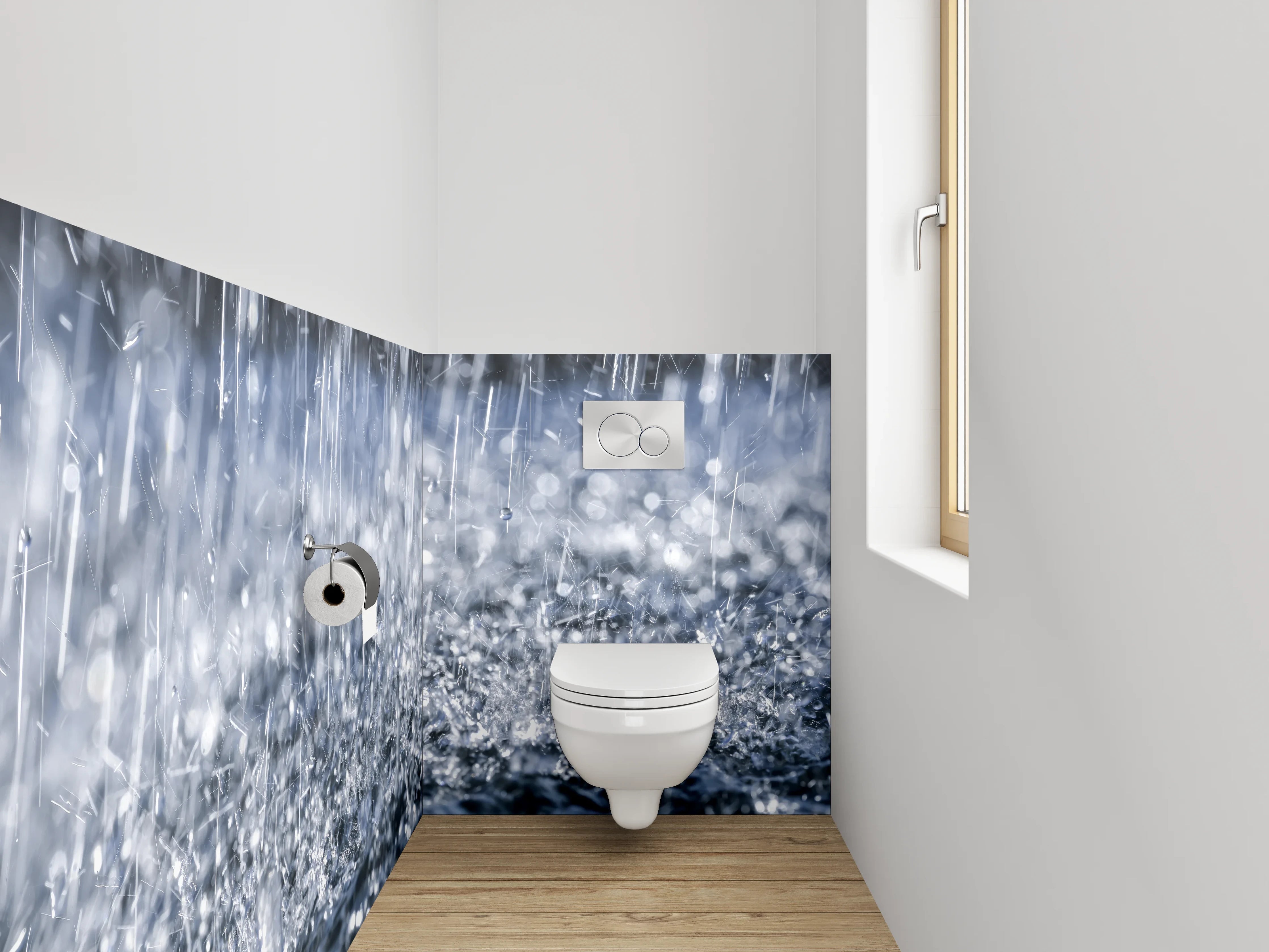 WC-Rückwand - Regenprasseln – Natürliche Wasserdynamik