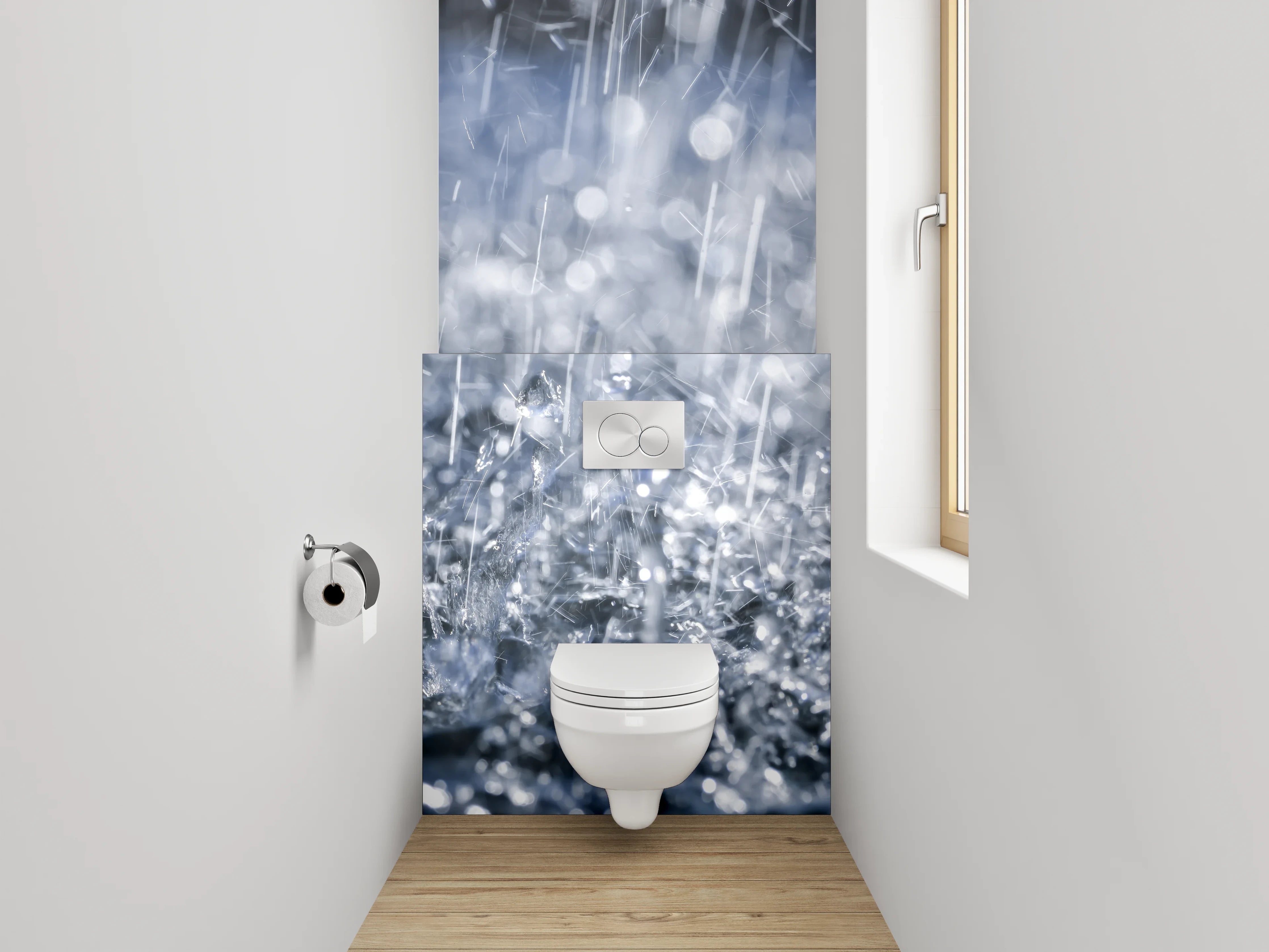 WC-Rückwand - Regenprasseln – Natürliche Wasserdynamik