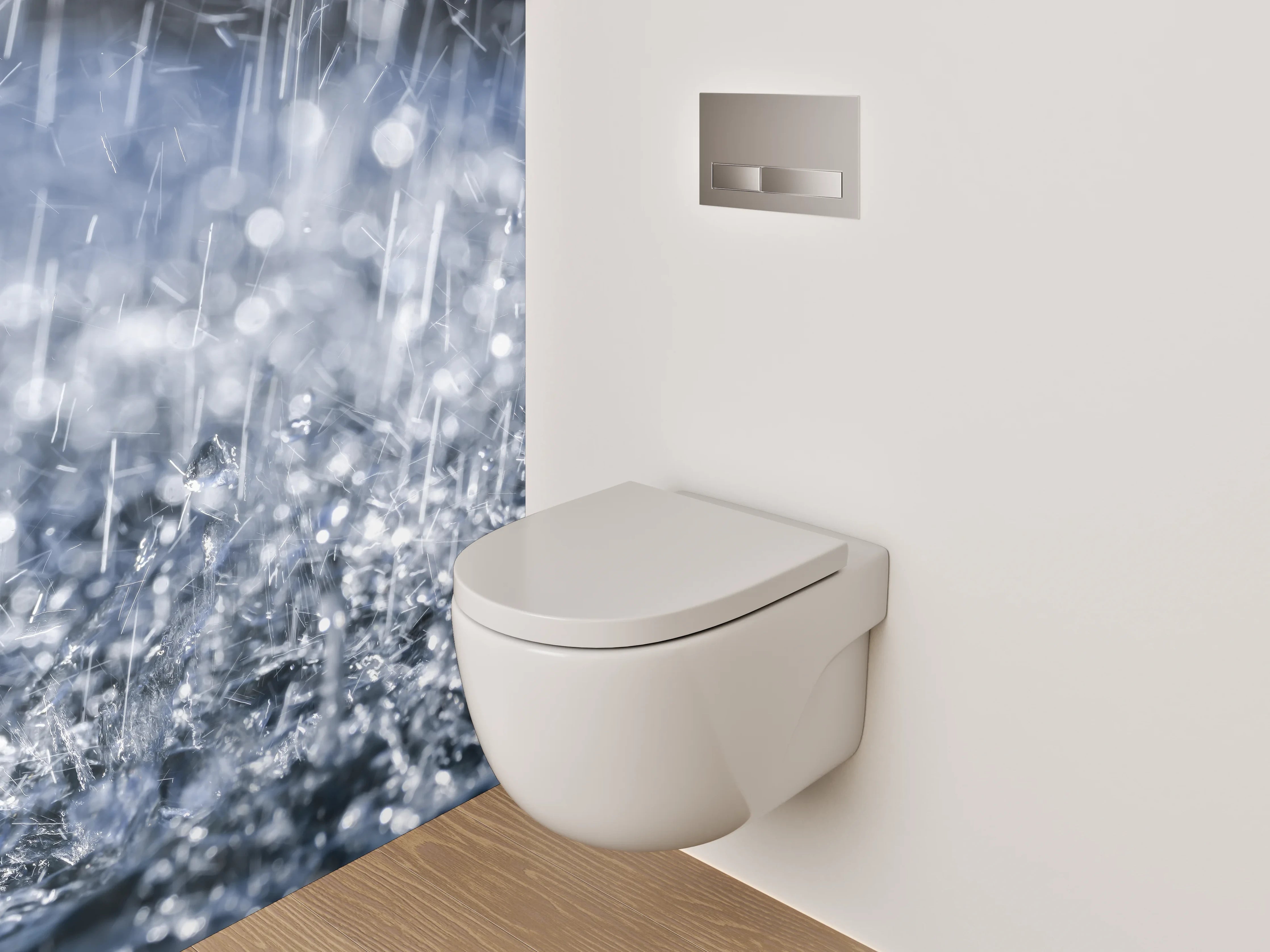 WC-Rückwand - Regenprasseln – Natürliche Wasserdynamik