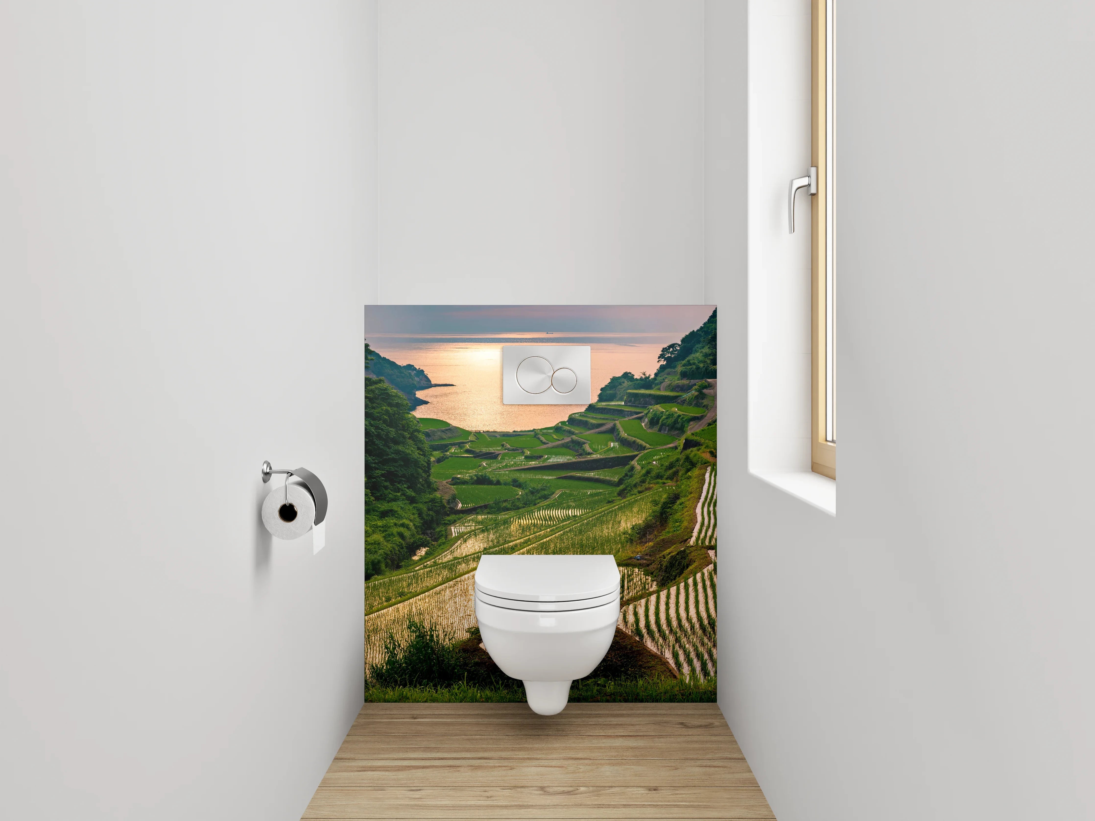 WC-Rückwand - Reisterrassen im Sonnenuntergang – Natur Pur