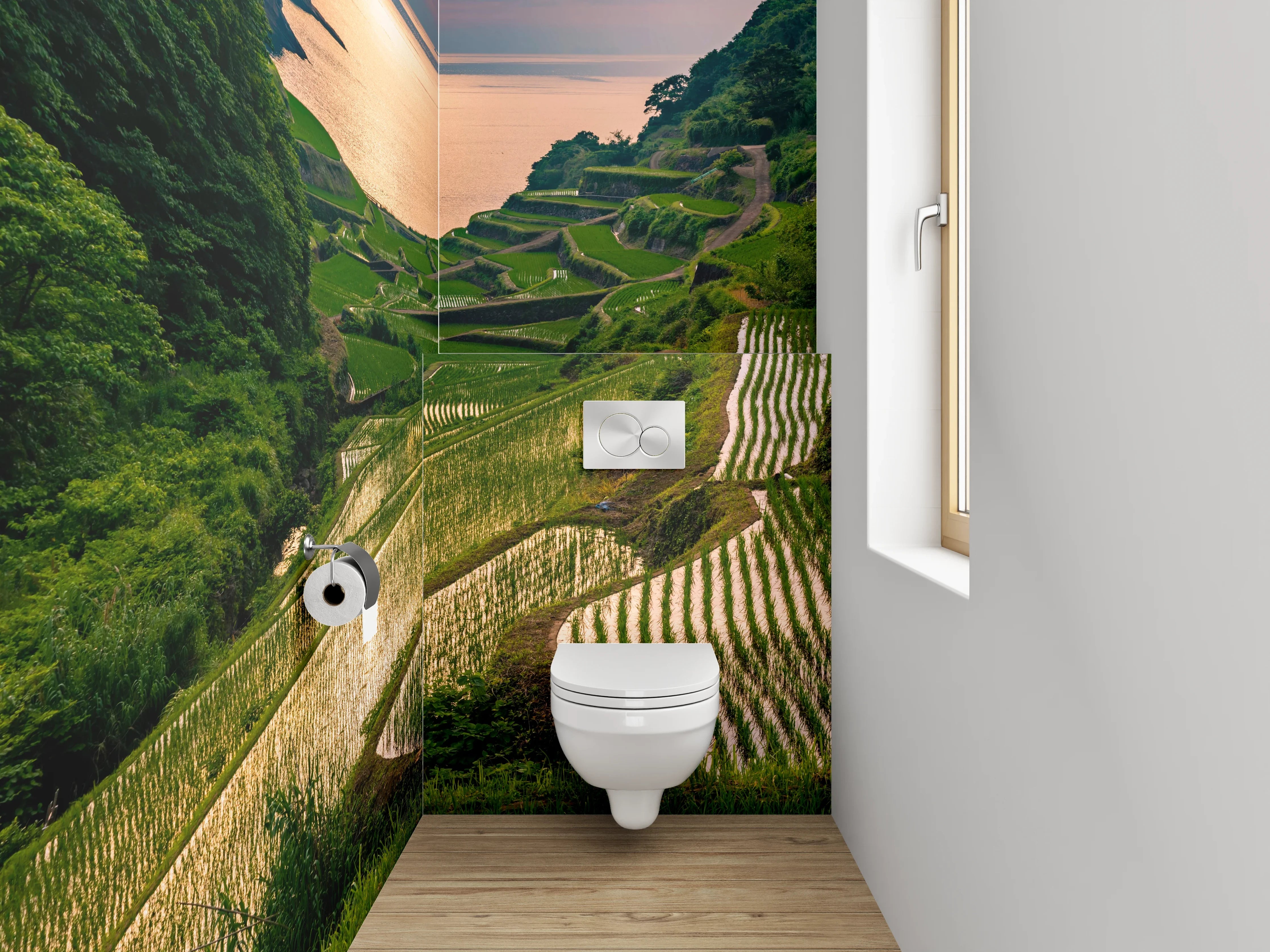 WC-Rückwand - Reisterrassen im Sonnenuntergang – Natur Pur
