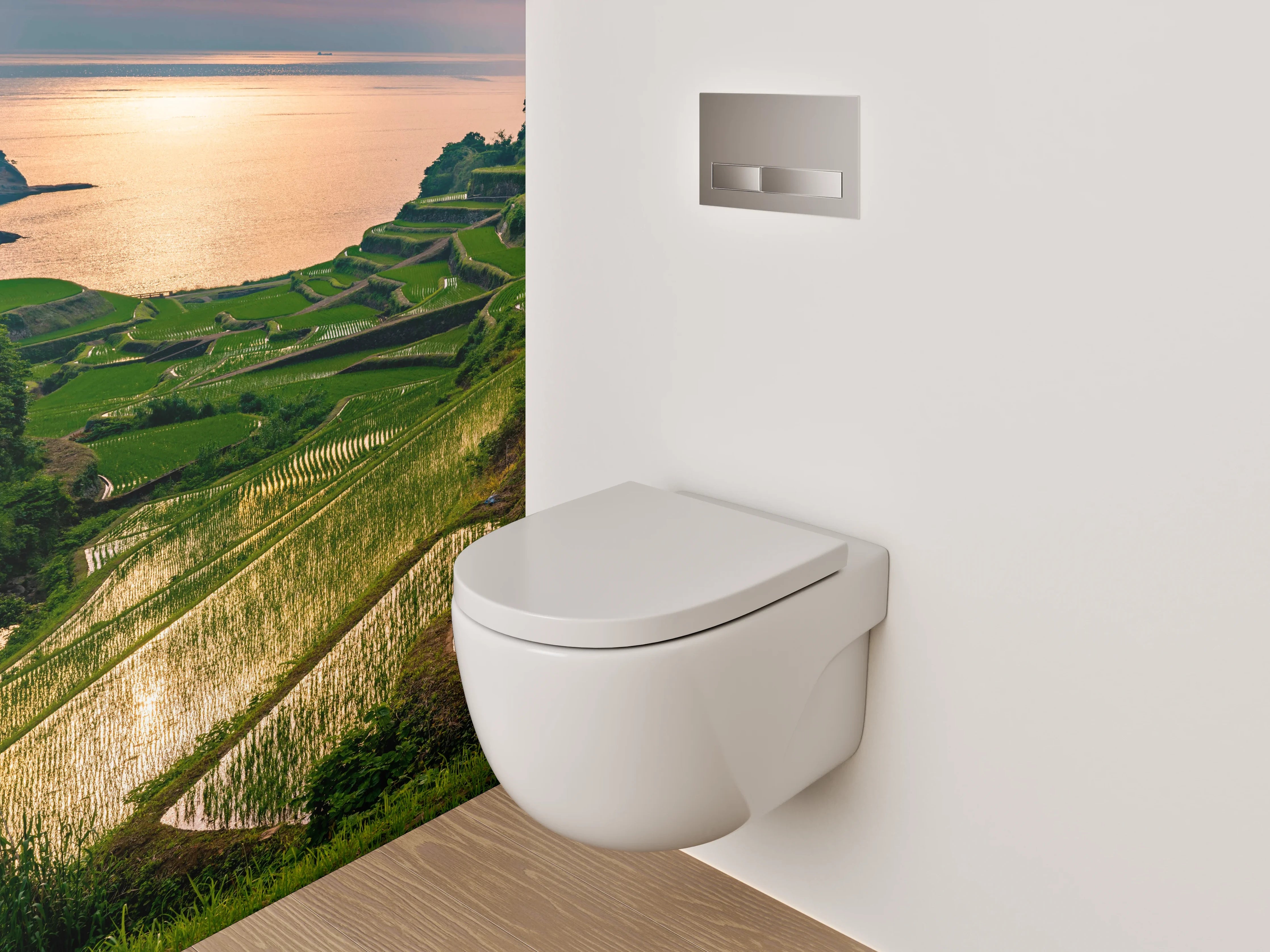 WC-Rückwand - Reisterrassen im Sonnenuntergang – Natur Pur