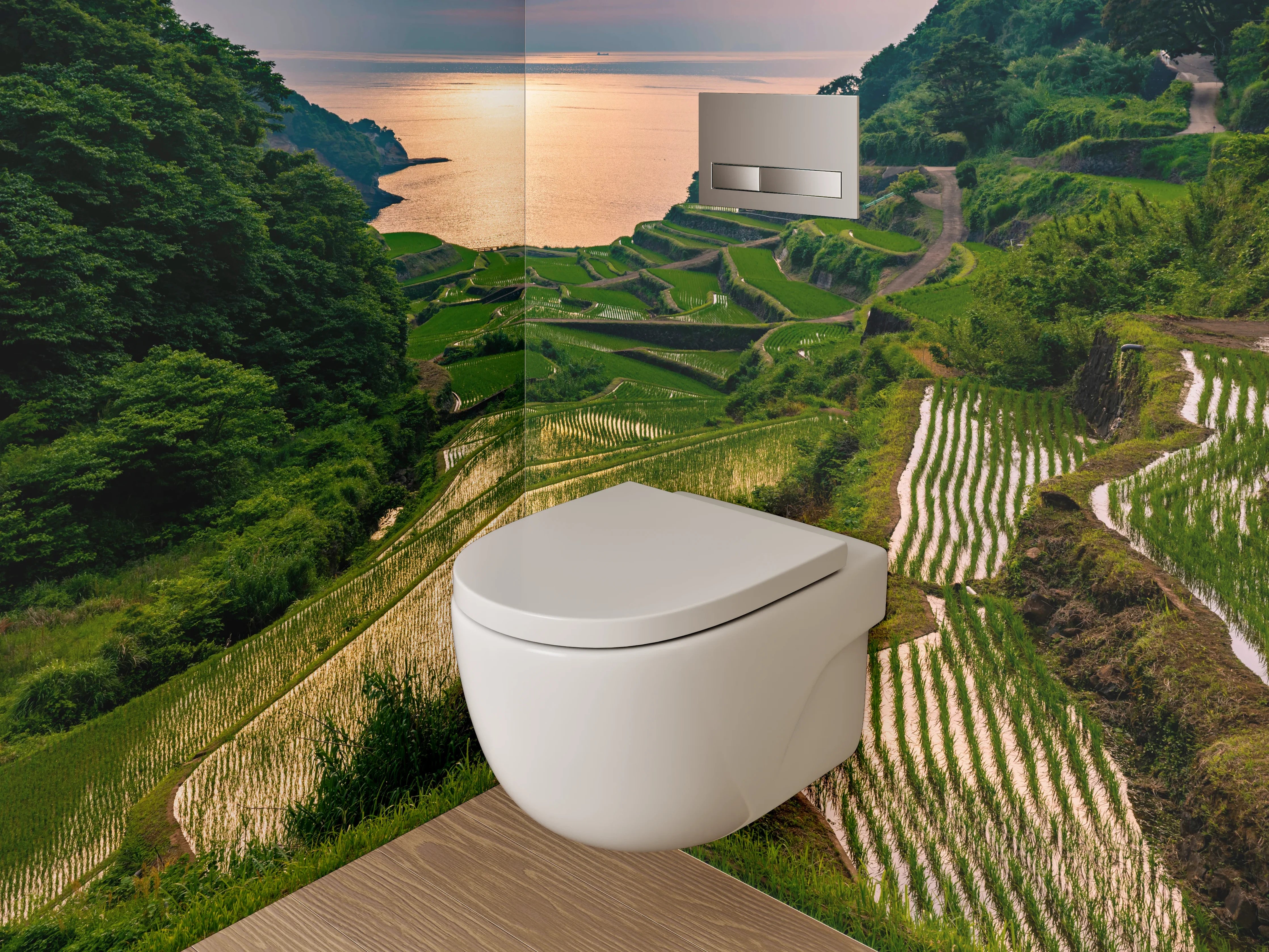 WC-Rückwand - Reisterrassen im Sonnenuntergang – Natur Pur