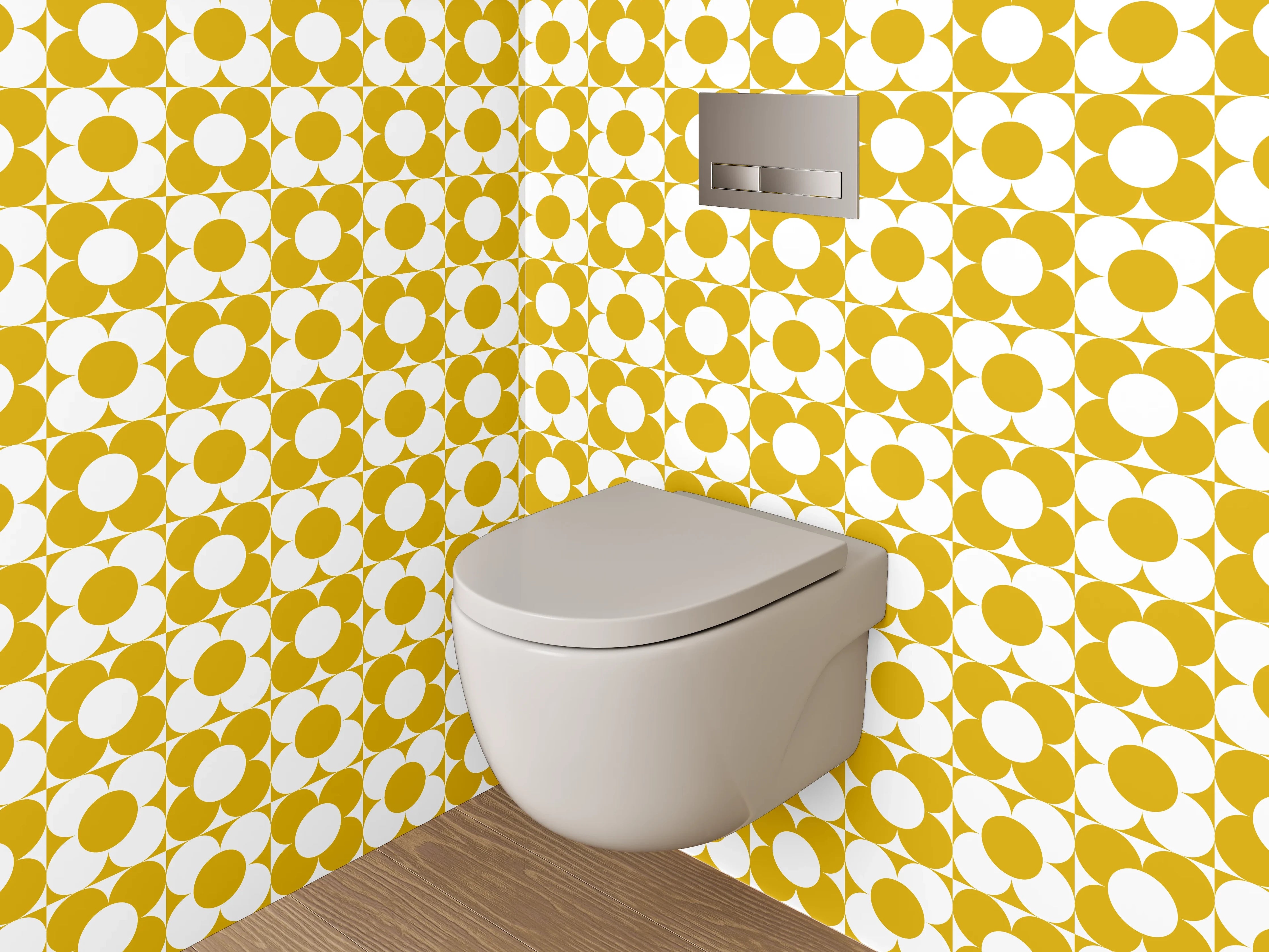 WC-Rückwand - Retro Blumenmuster Gelb Weiß