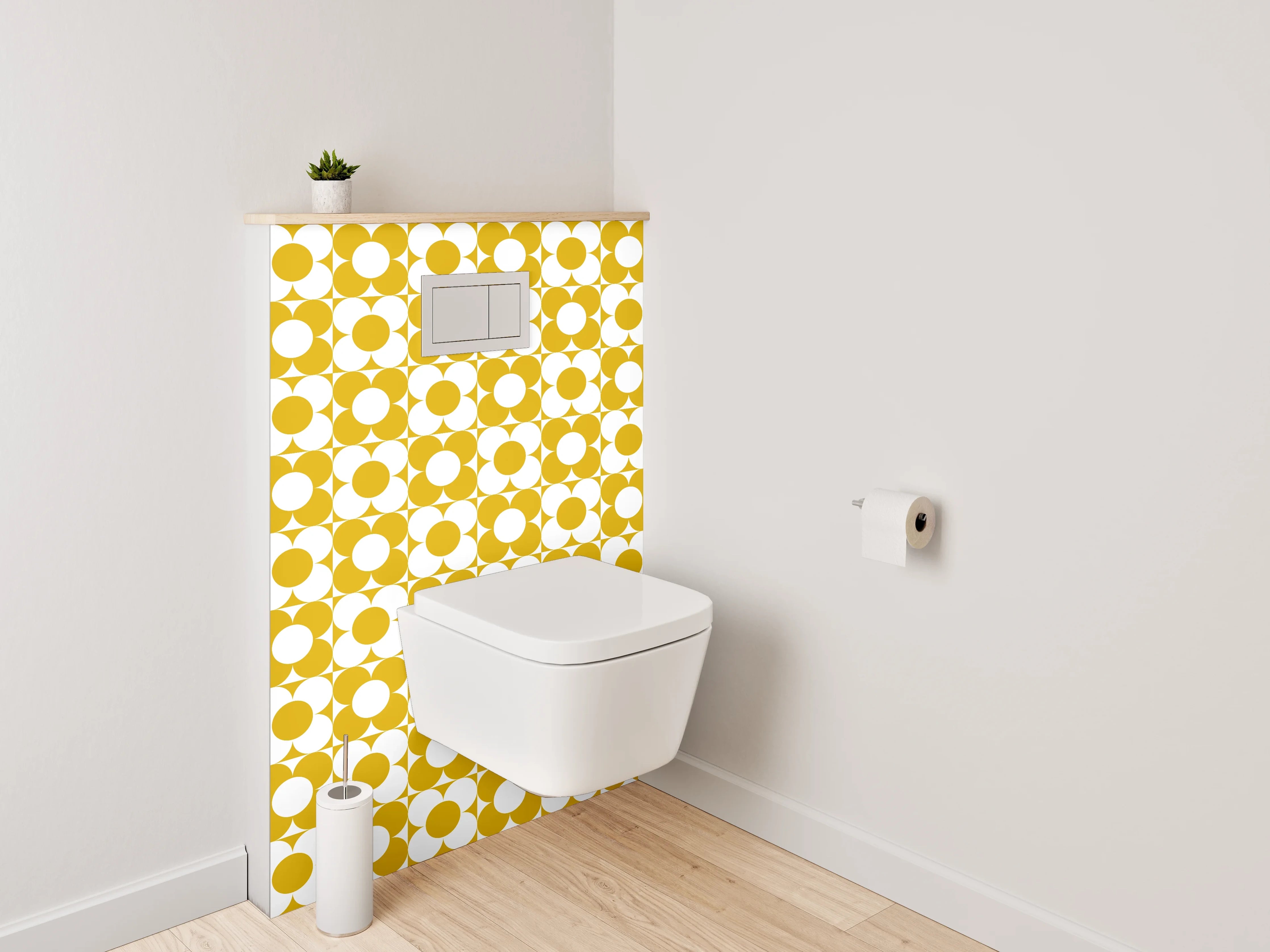 WC-Rückwand - Retro Blumenmuster Gelb Weiß