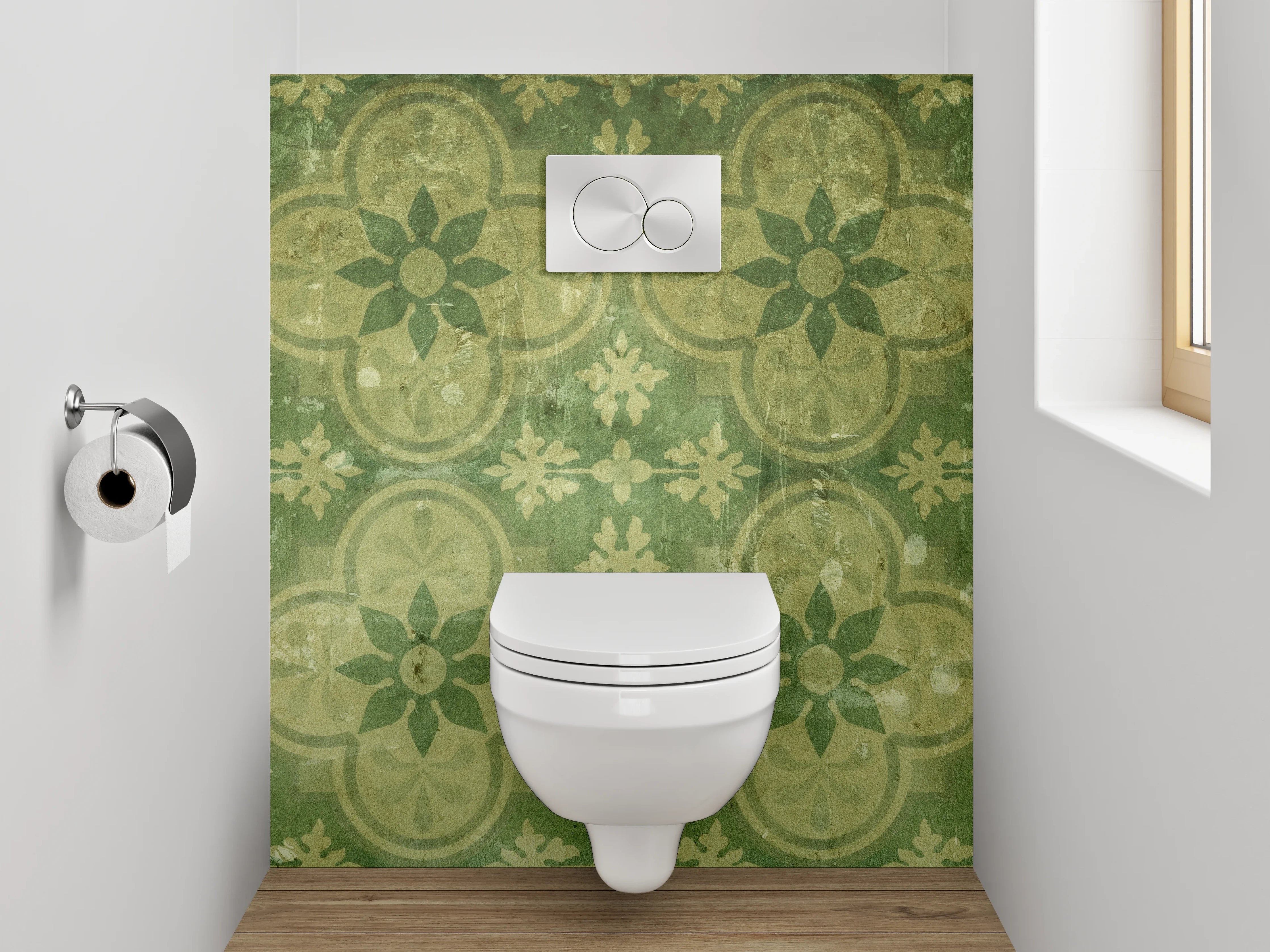 WC-Rückwand - Retro Blumenmuster Grün Vintage