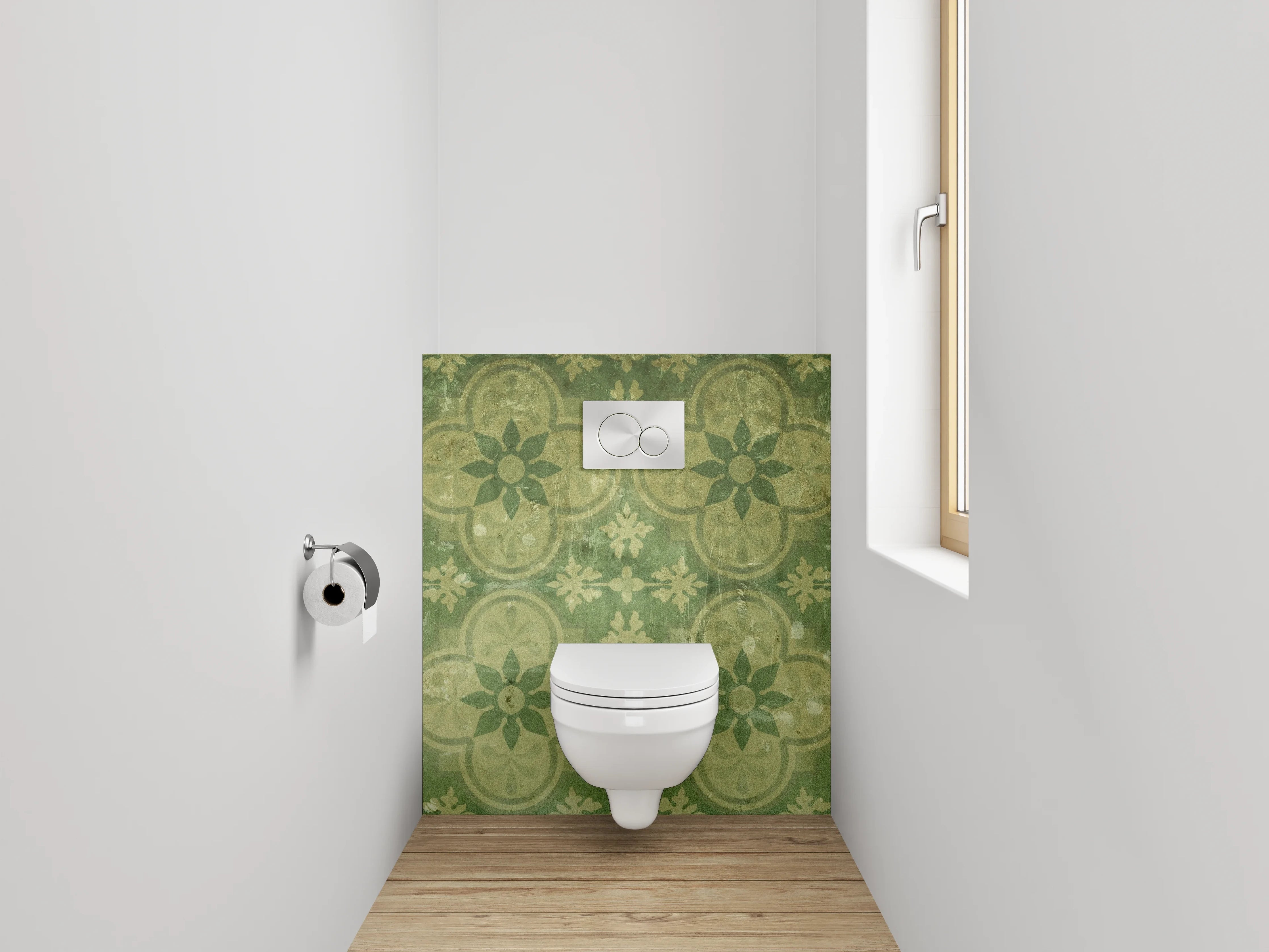 WC-Rückwand - Retro Blumenmuster Grün Vintage