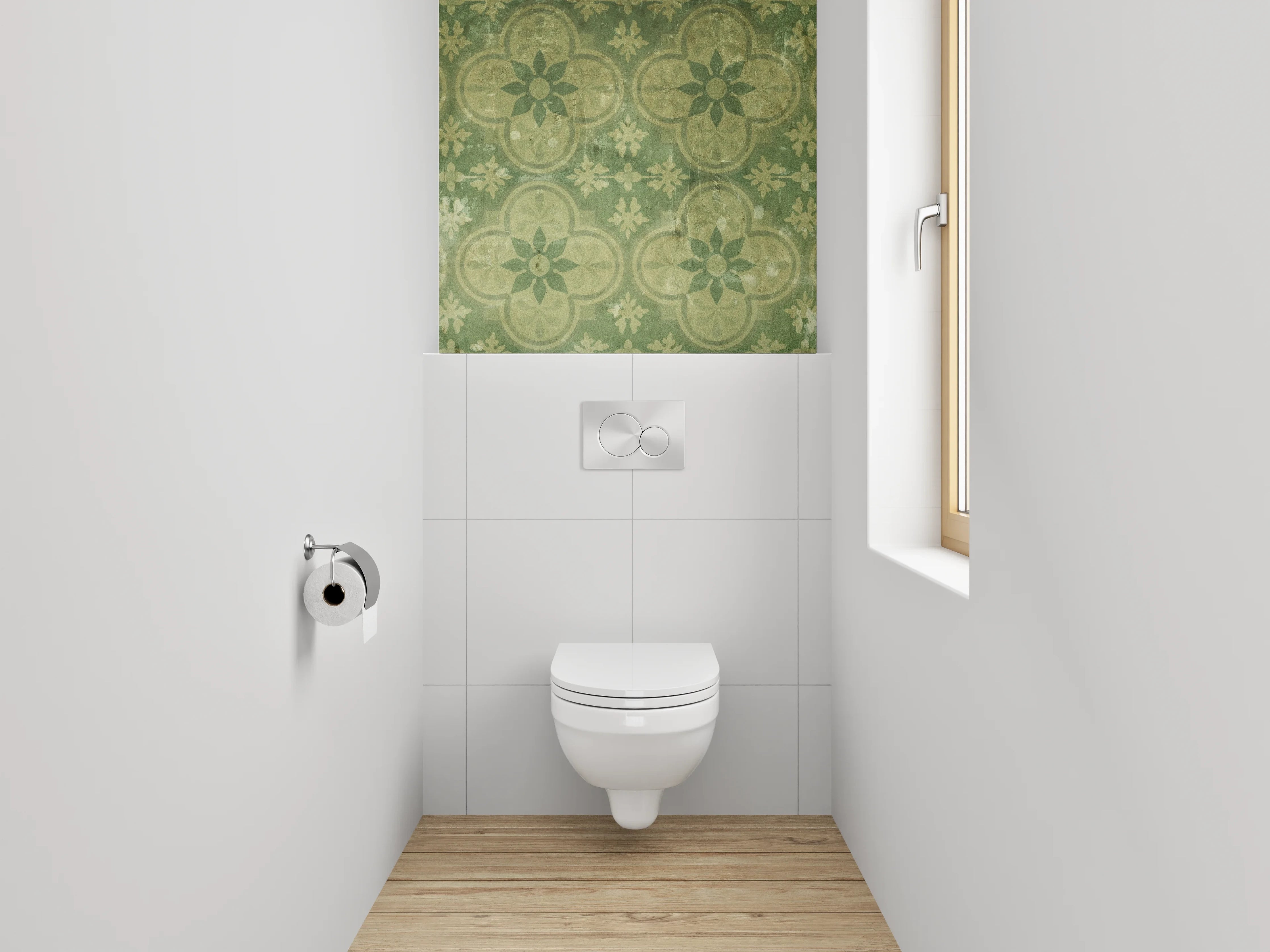 WC-Rückwand - Retro Blumenmuster Grün Vintage