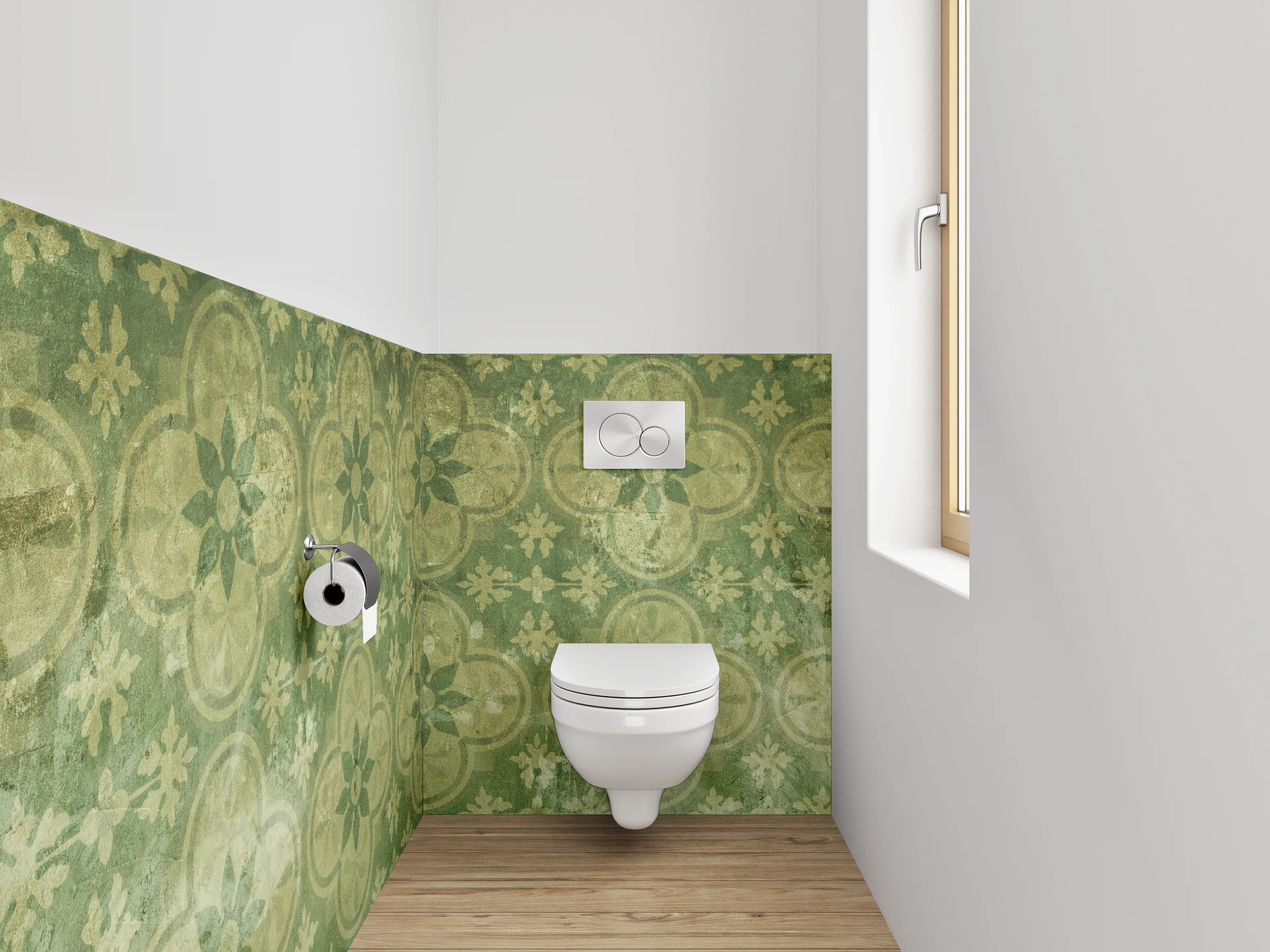 WC-Rückwand - Retro Blumenmuster Grün Vintage