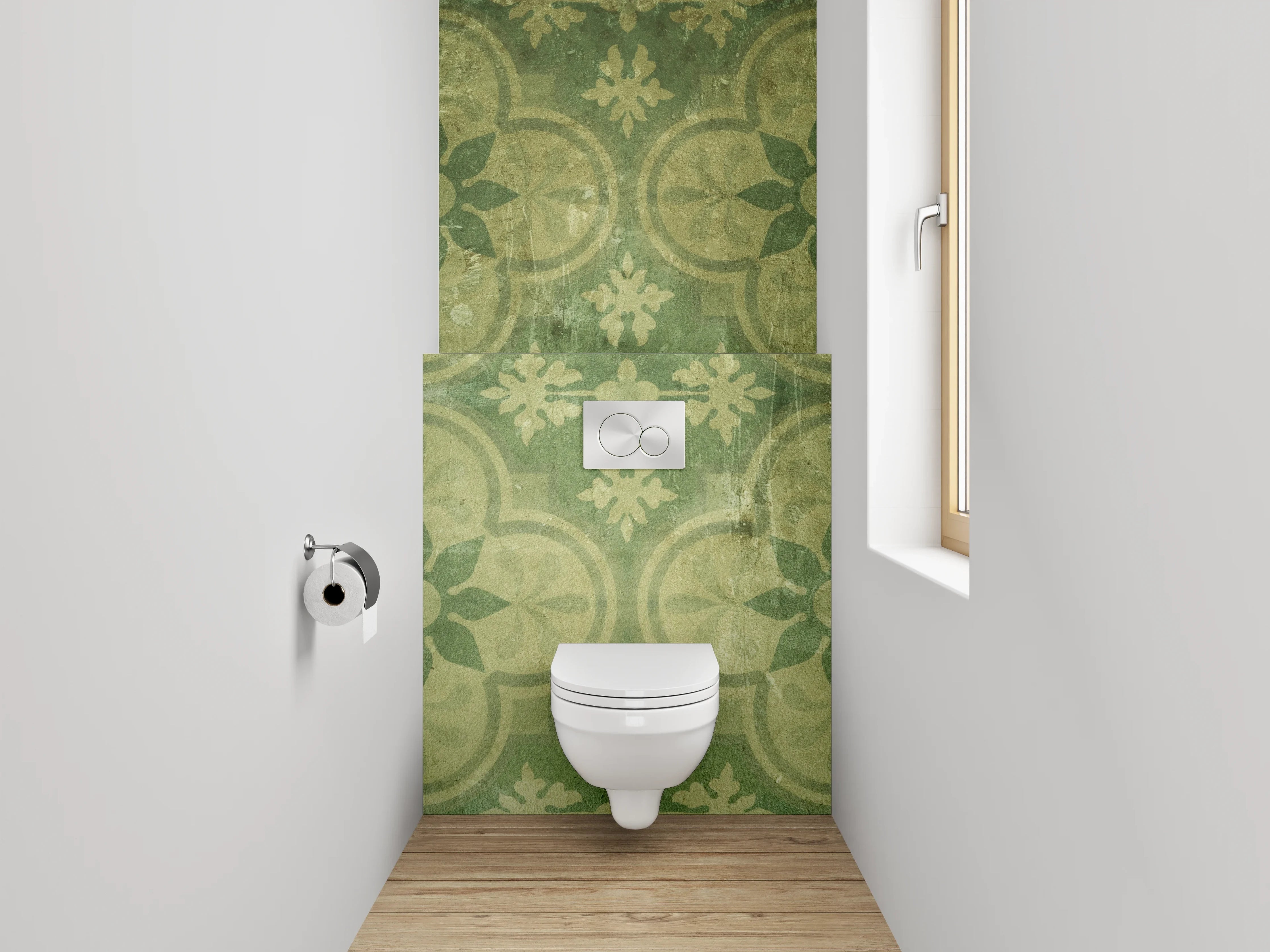 WC-Rückwand - Retro Blumenmuster Grün Vintage