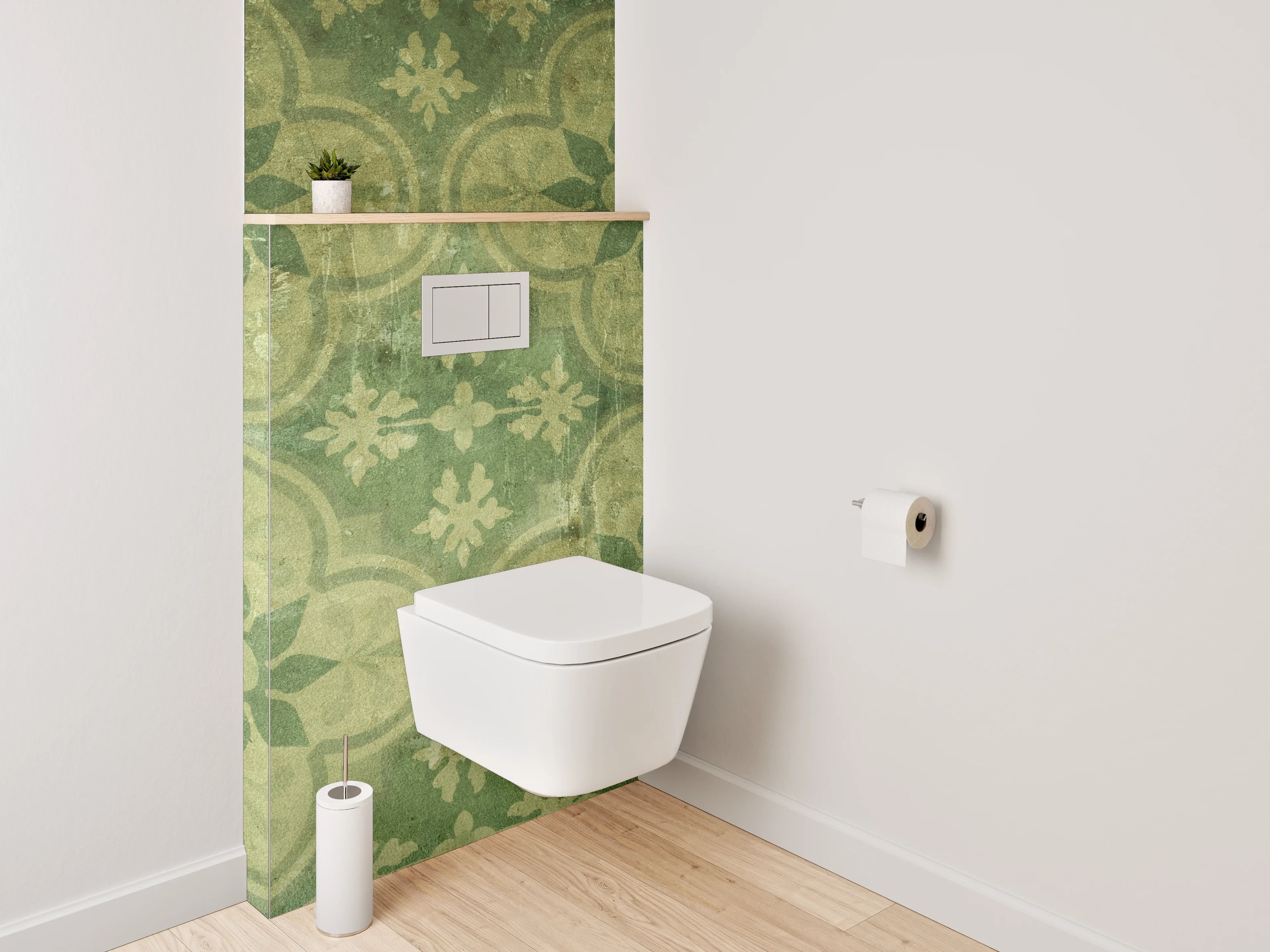 WC-Rückwand - Retro Blumenmuster Grün Vintage