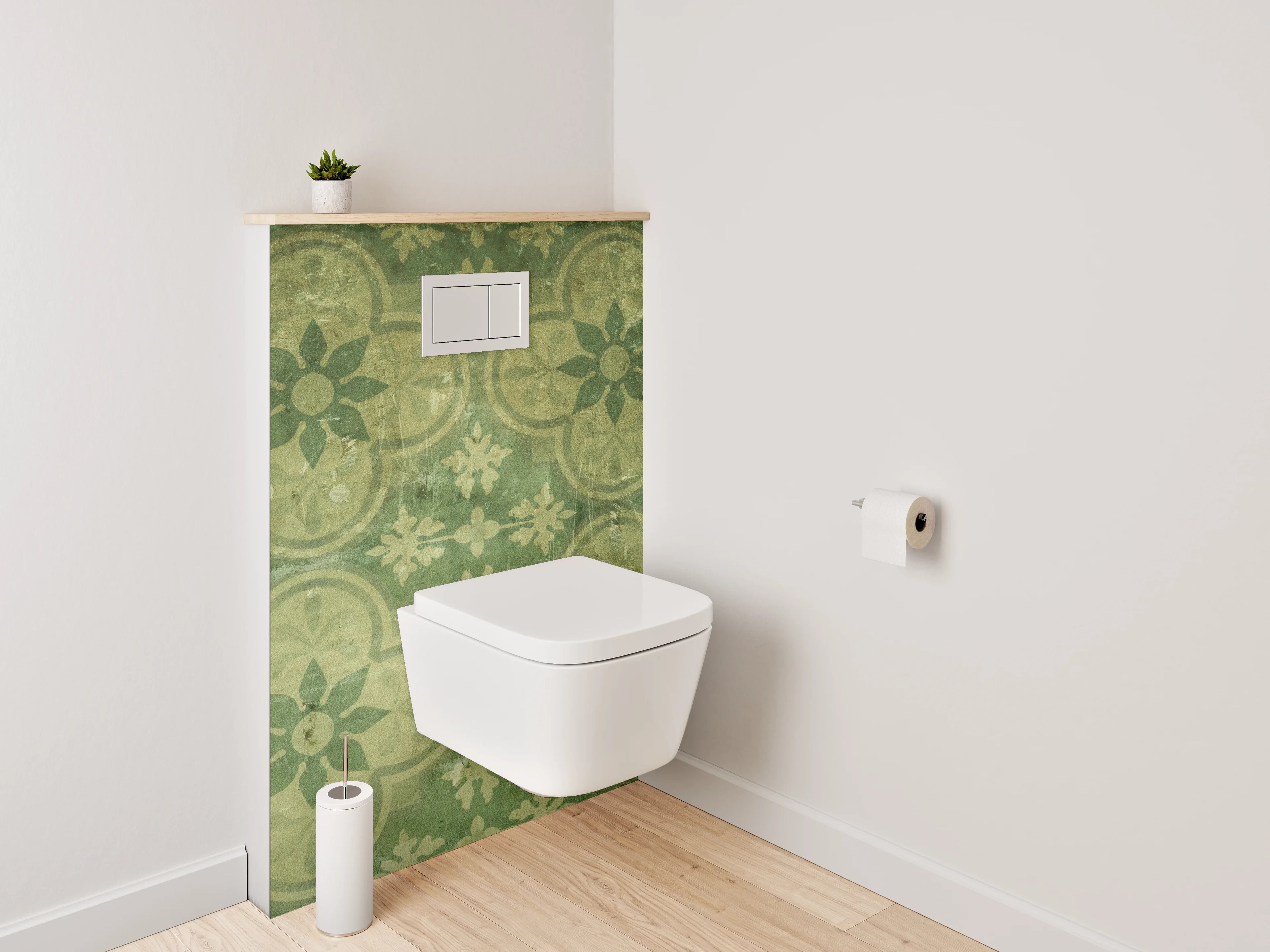 WC-Rückwand - Retro Blumenmuster Grün Vintage