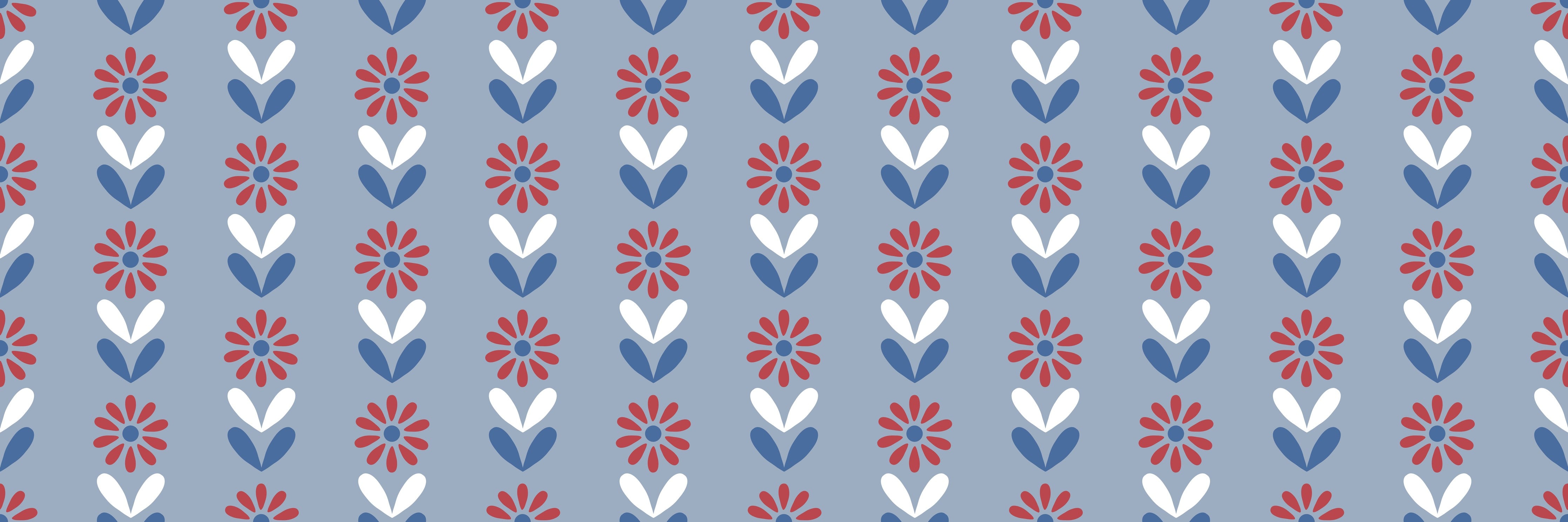 WC-Rückwand-Retro Blumenmuster in Blau und Rot