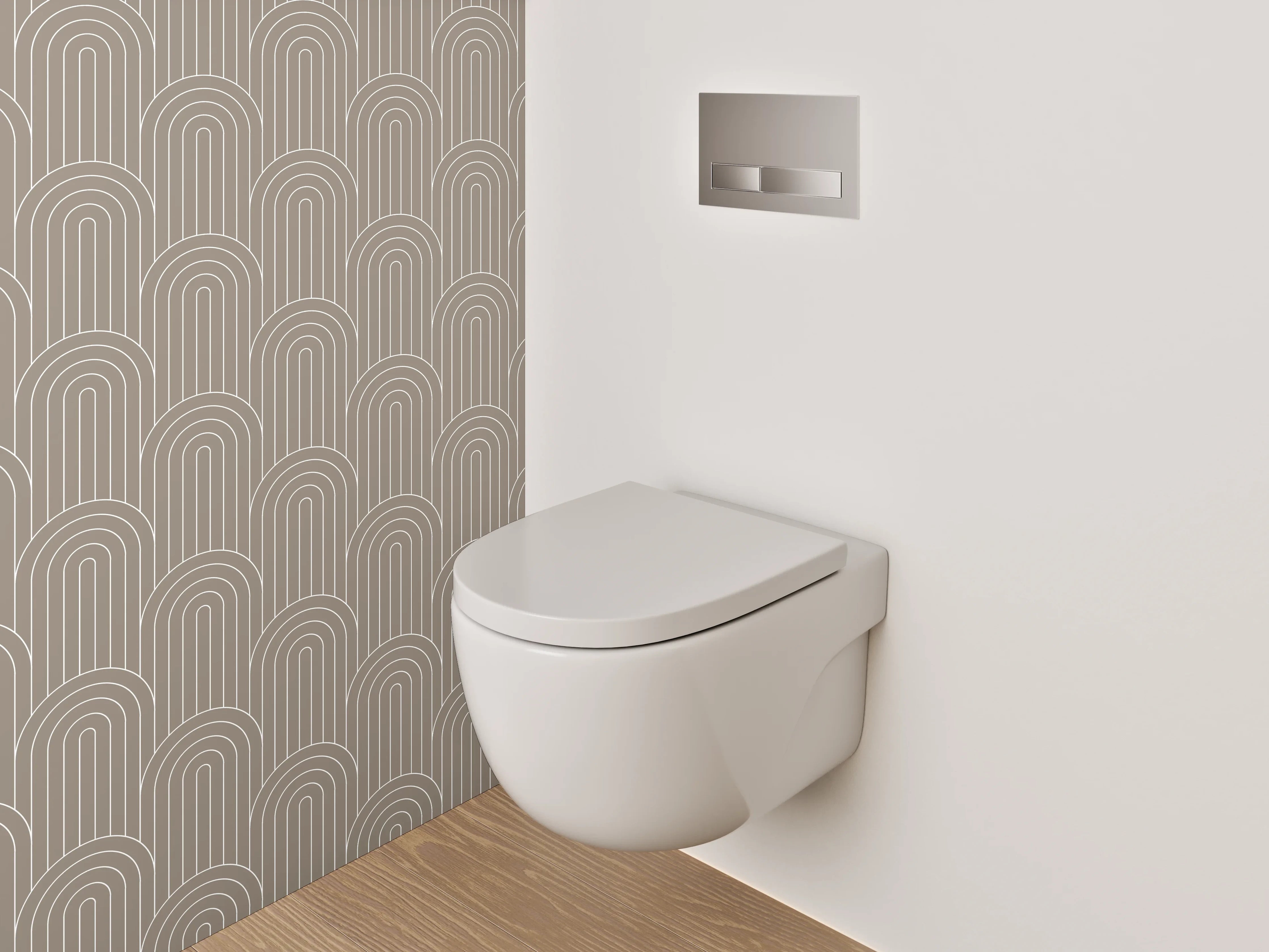 WC-Rückwand - Retro Bögen Muster Beige Weiß