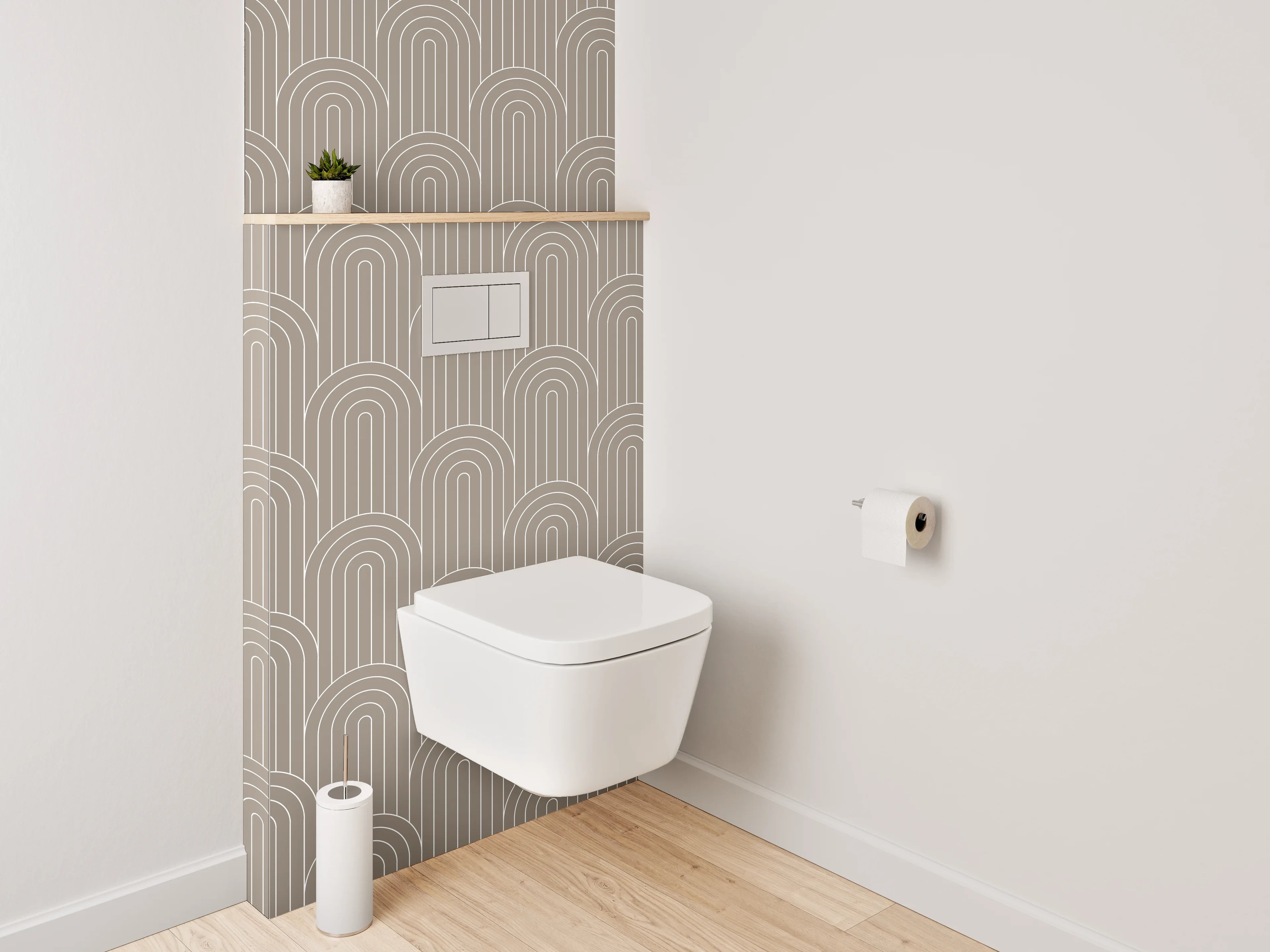 WC-Rückwand - Retro Bögen Muster Beige Weiß
