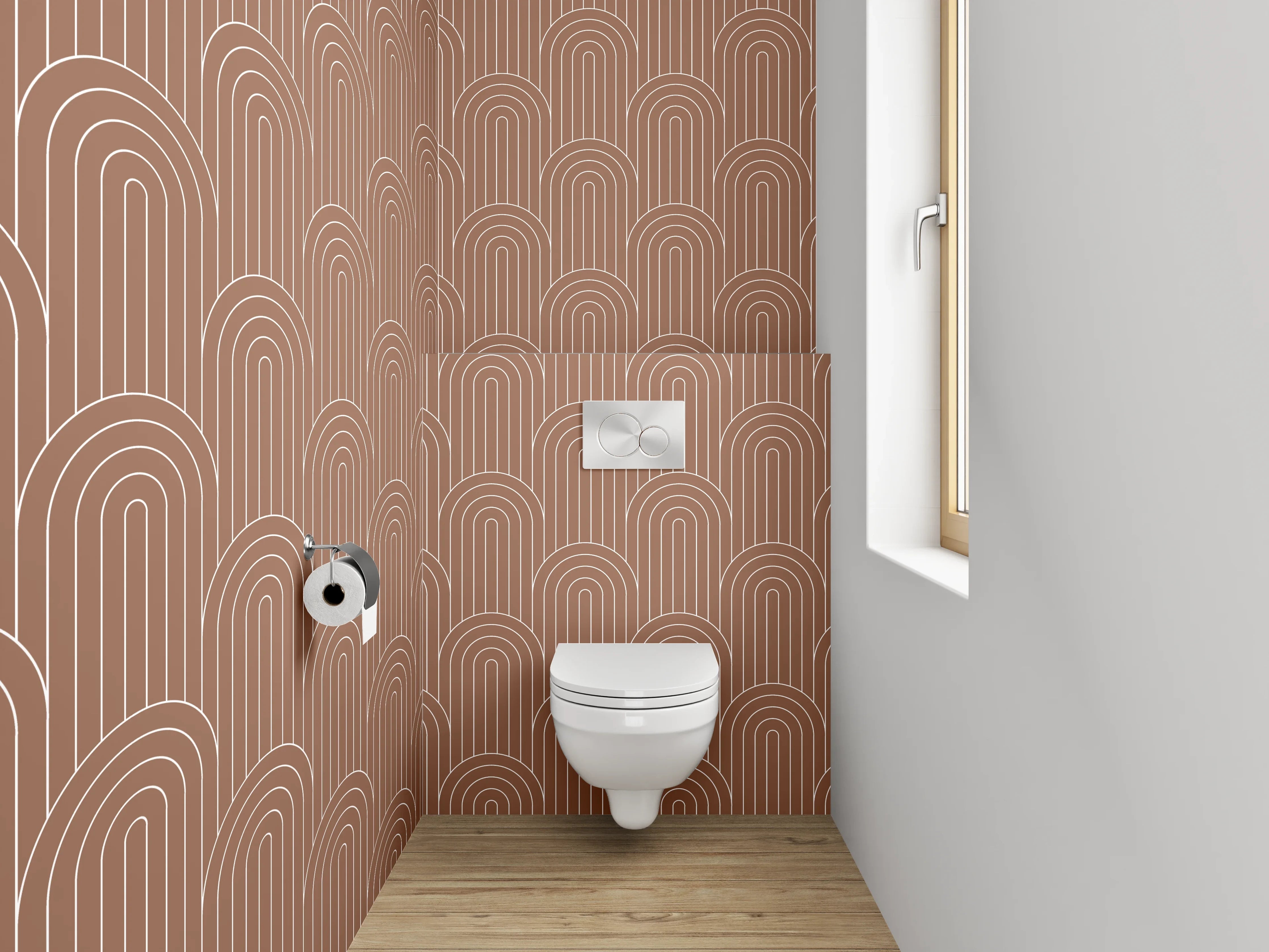 WC-Rückwand - Retro Bögen Muster Terrakotta