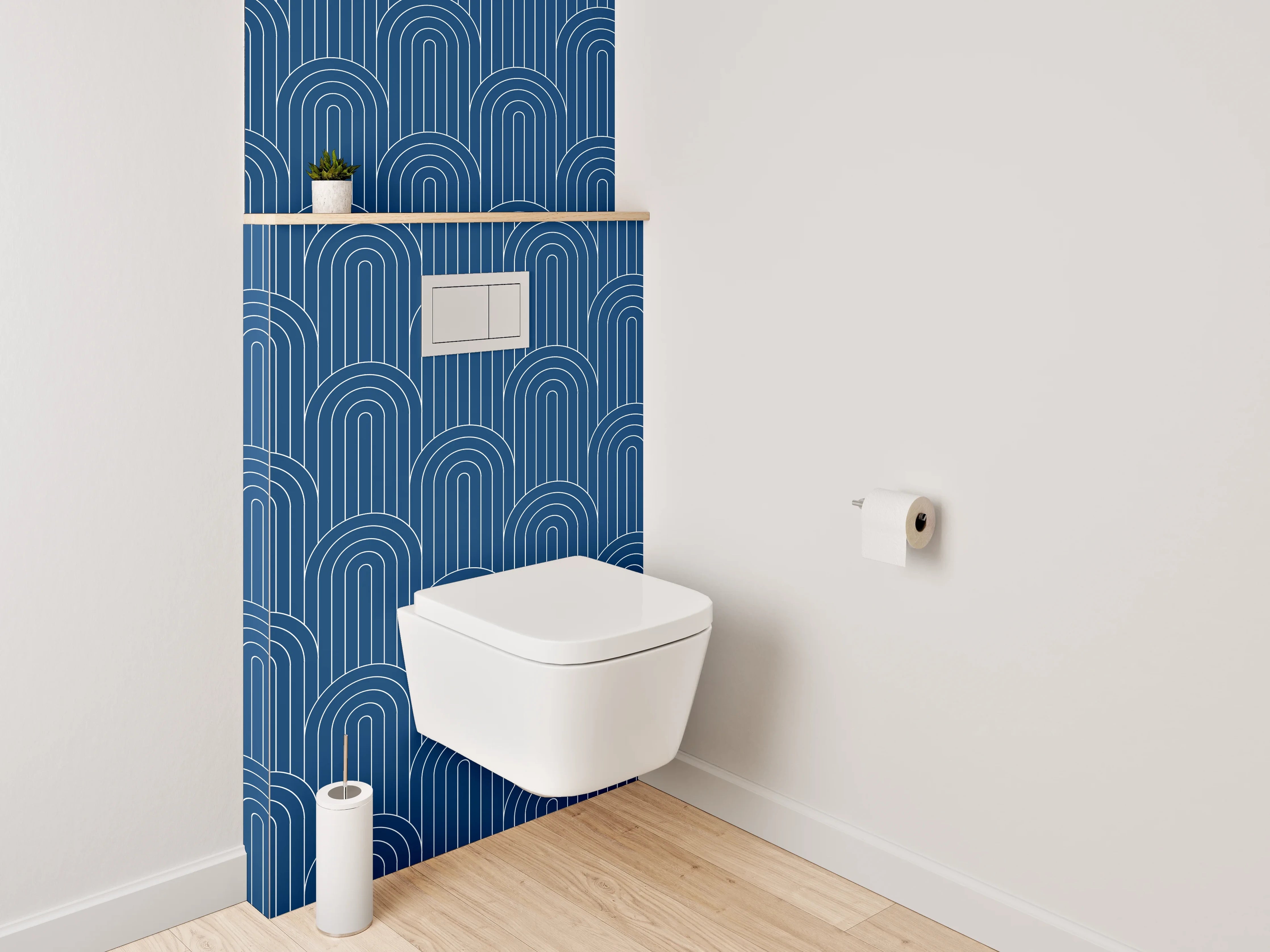 WC-Rückwand - Retro Bogenmuster Blau Tapete