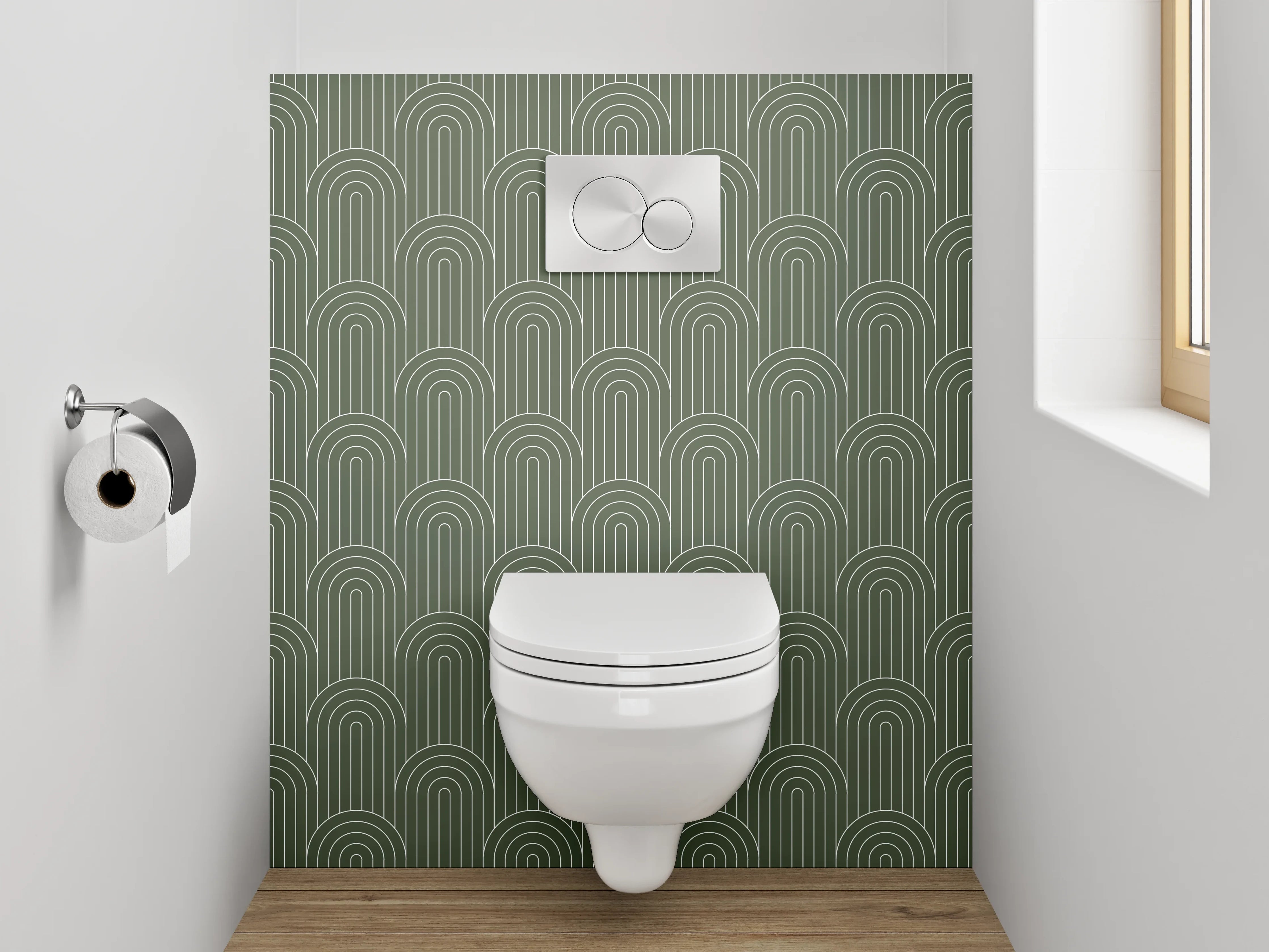 WC-Rückwand - Retro Bogenmuster Grün Art déco
