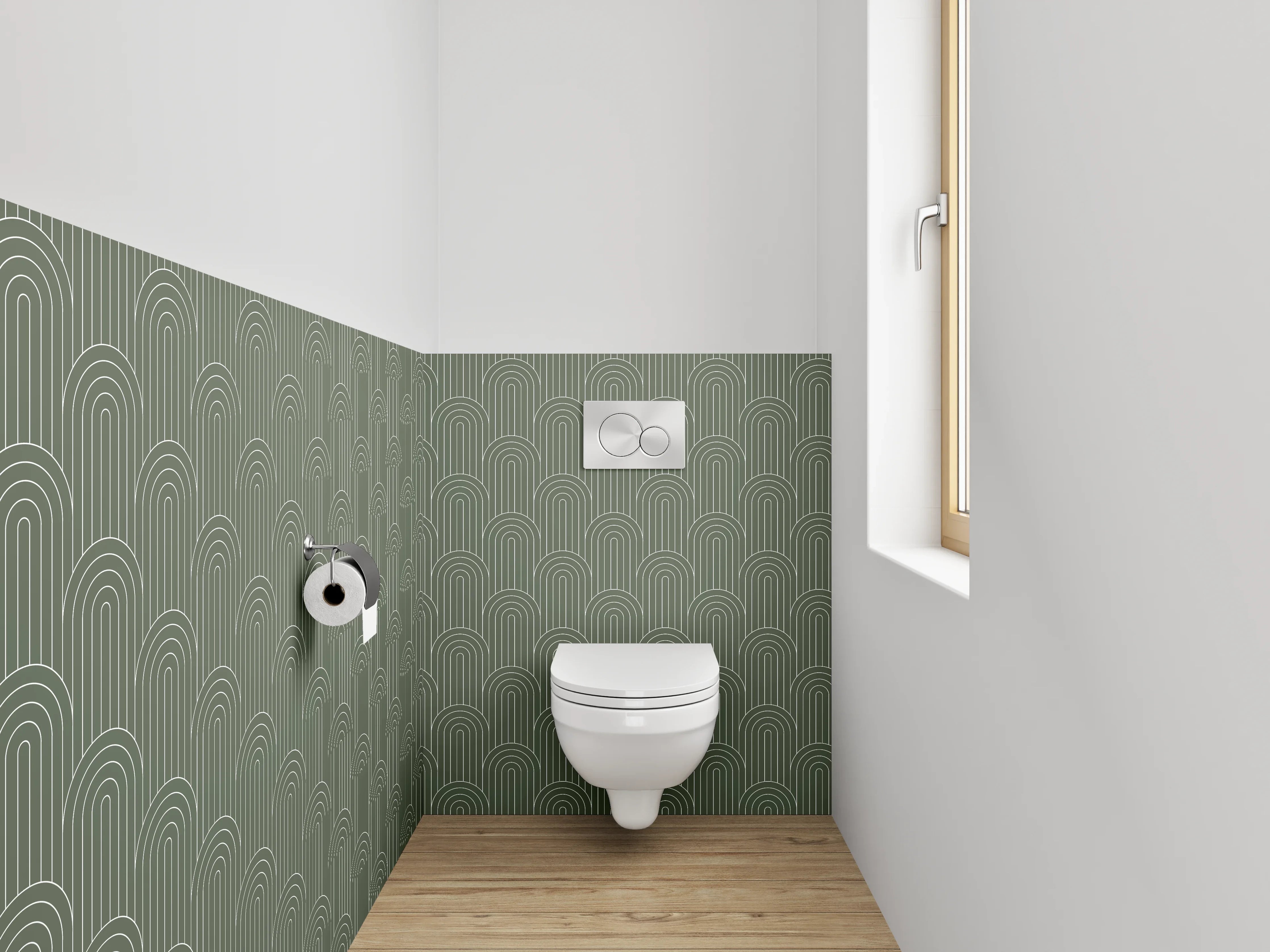 WC-Rückwand - Retro Bogenmuster Grün Art déco