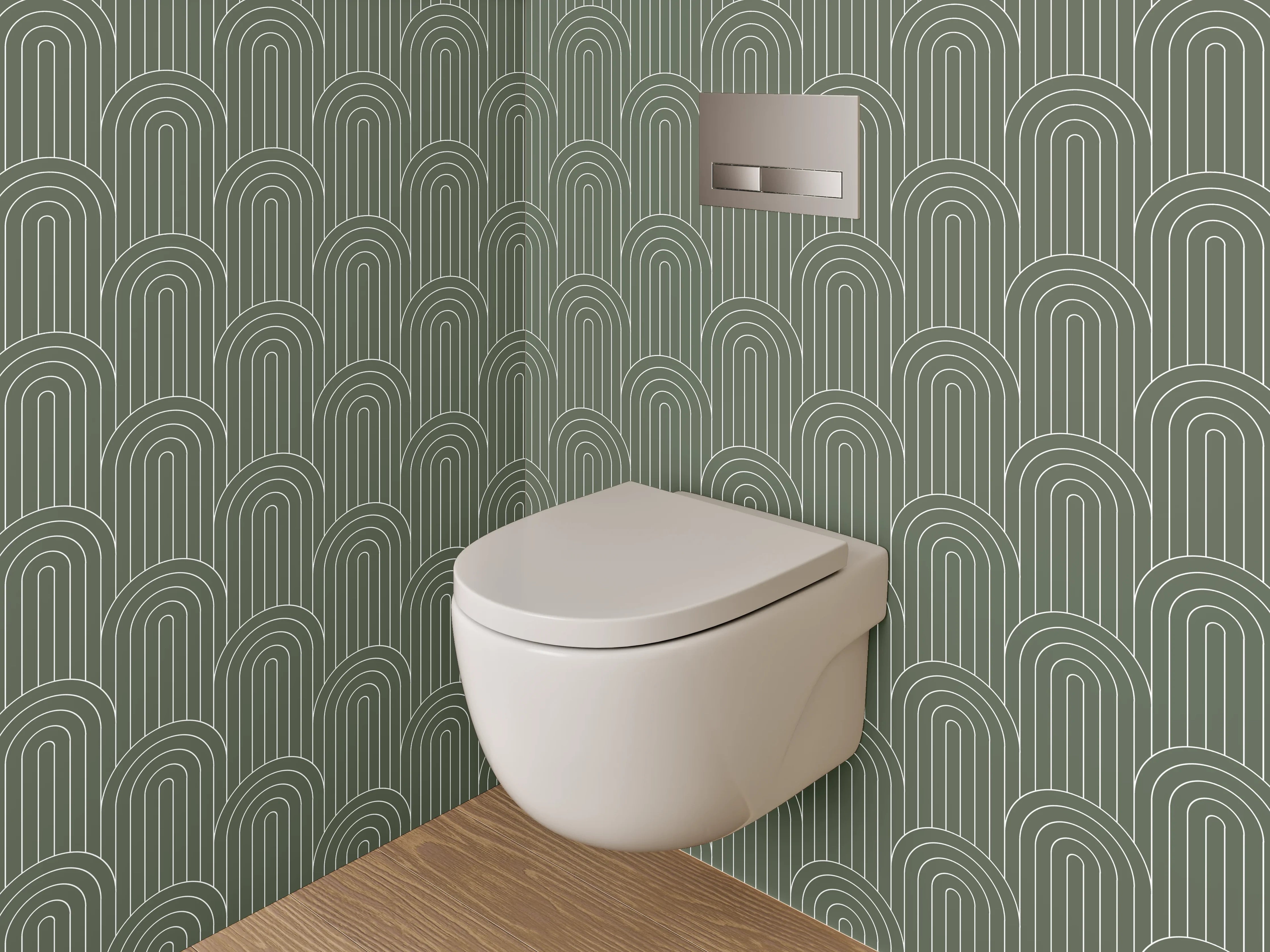 WC-Rückwand - Retro Bogenmuster Grün Art déco