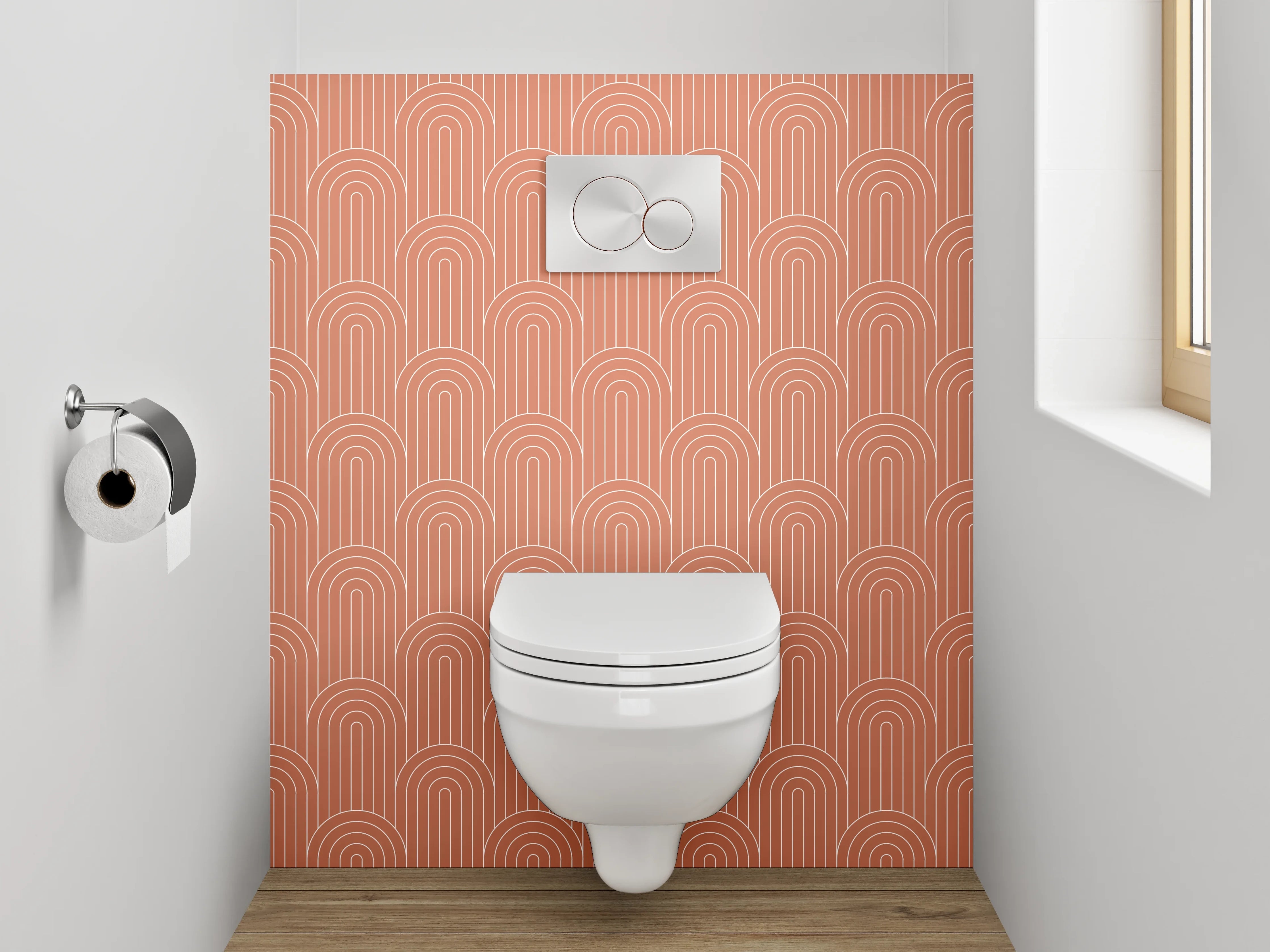 WC-Rückwand - Retro Bogenmuster Orange Tapete