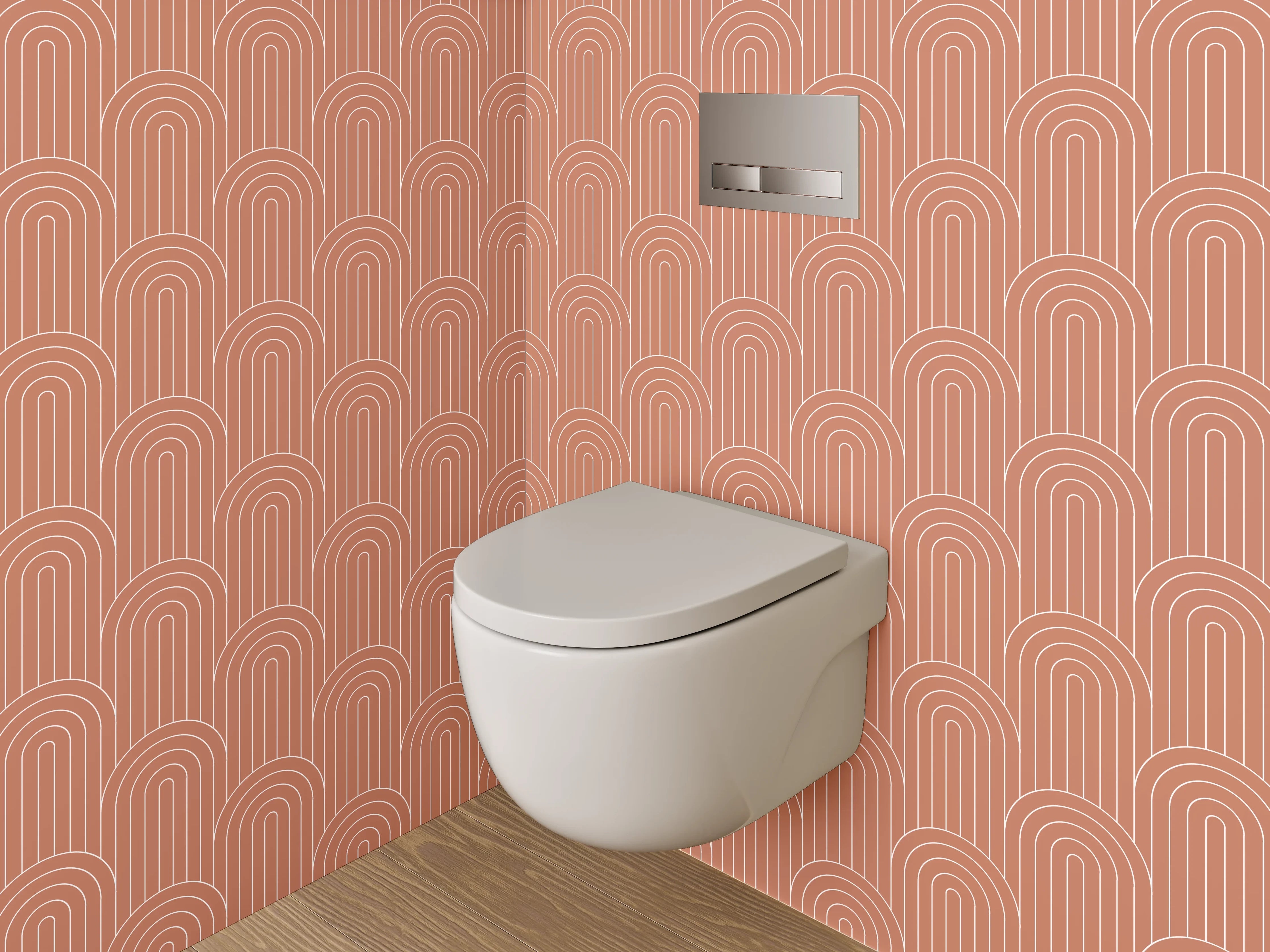 WC-Rückwand - Retro Bogenmuster Orange Tapete