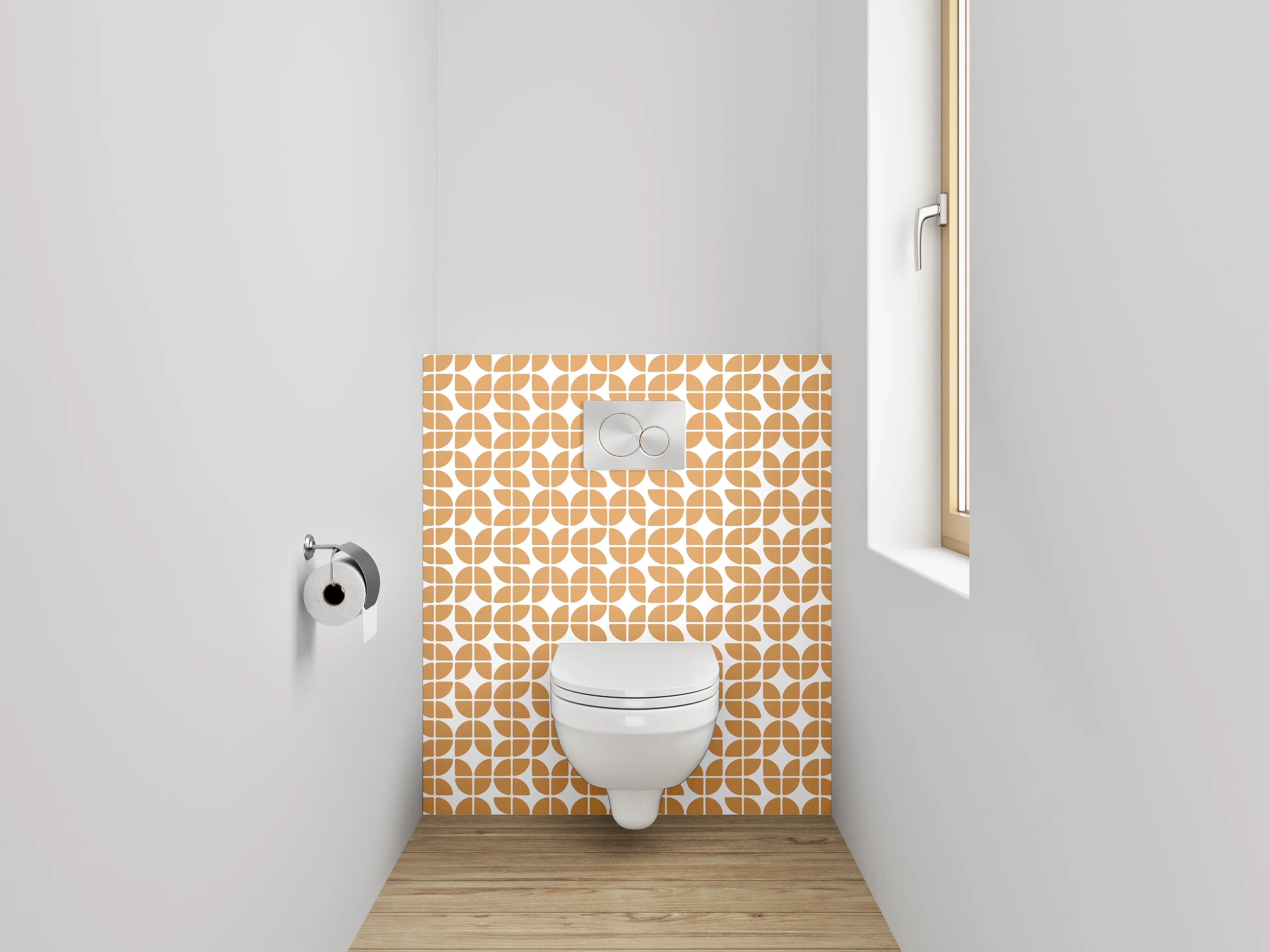 WC-Rückwand - Retro-Chic: Orange und Grau-Design