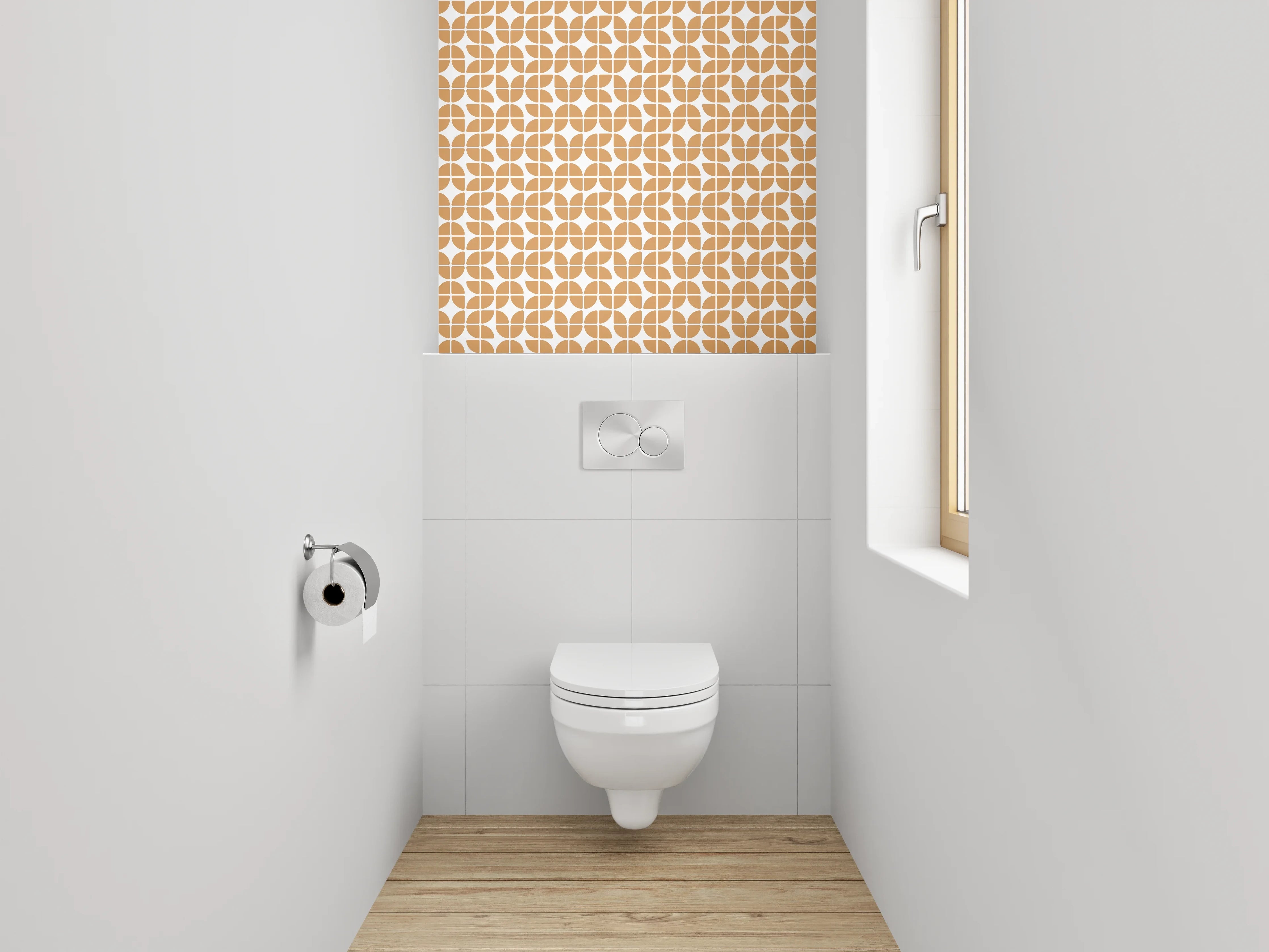 WC-Rückwand - Retro-Chic: Orange und Grau-Design