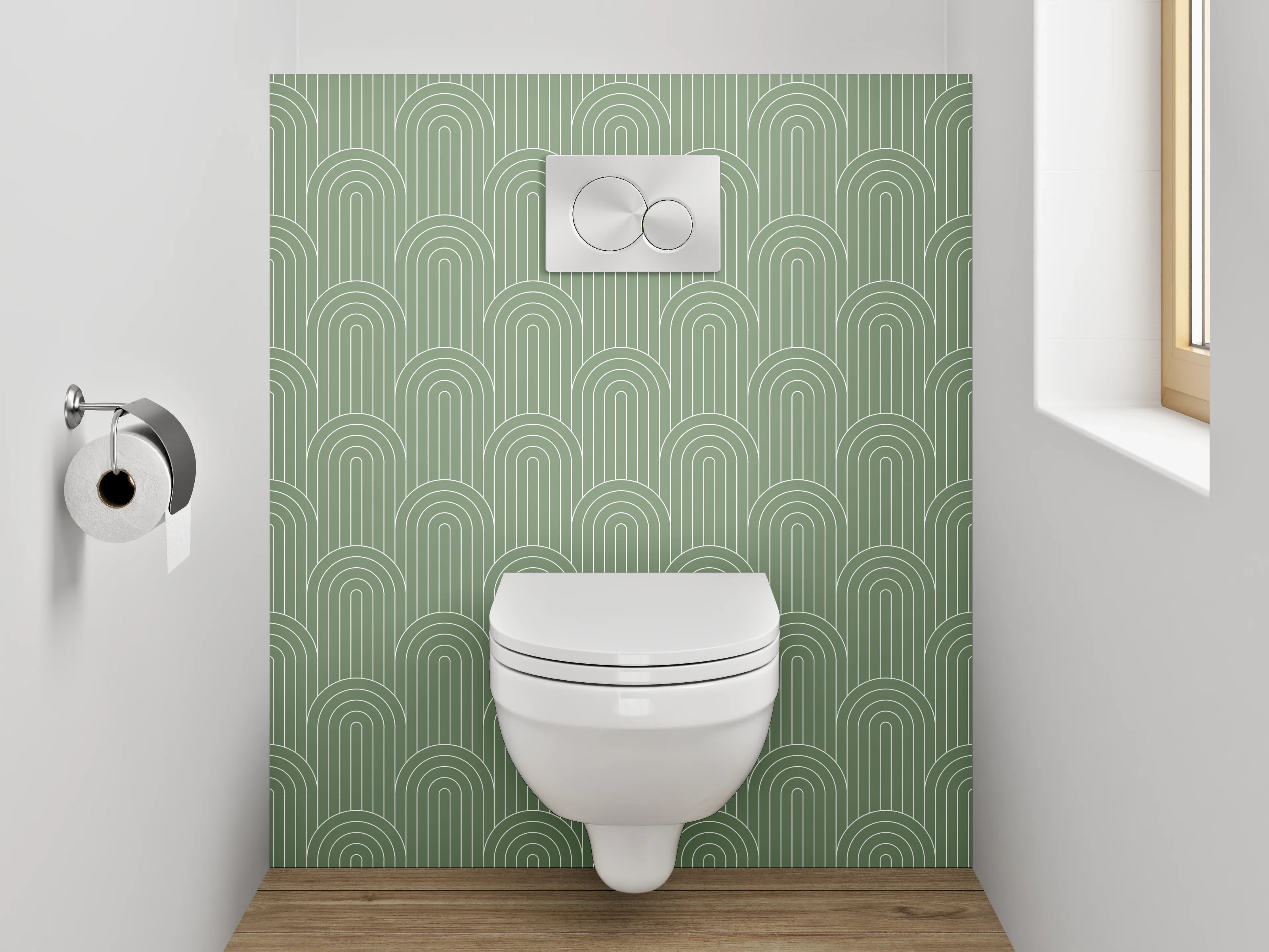 WC-Rückwand - Retro-Design in Grün mit Grauweiß